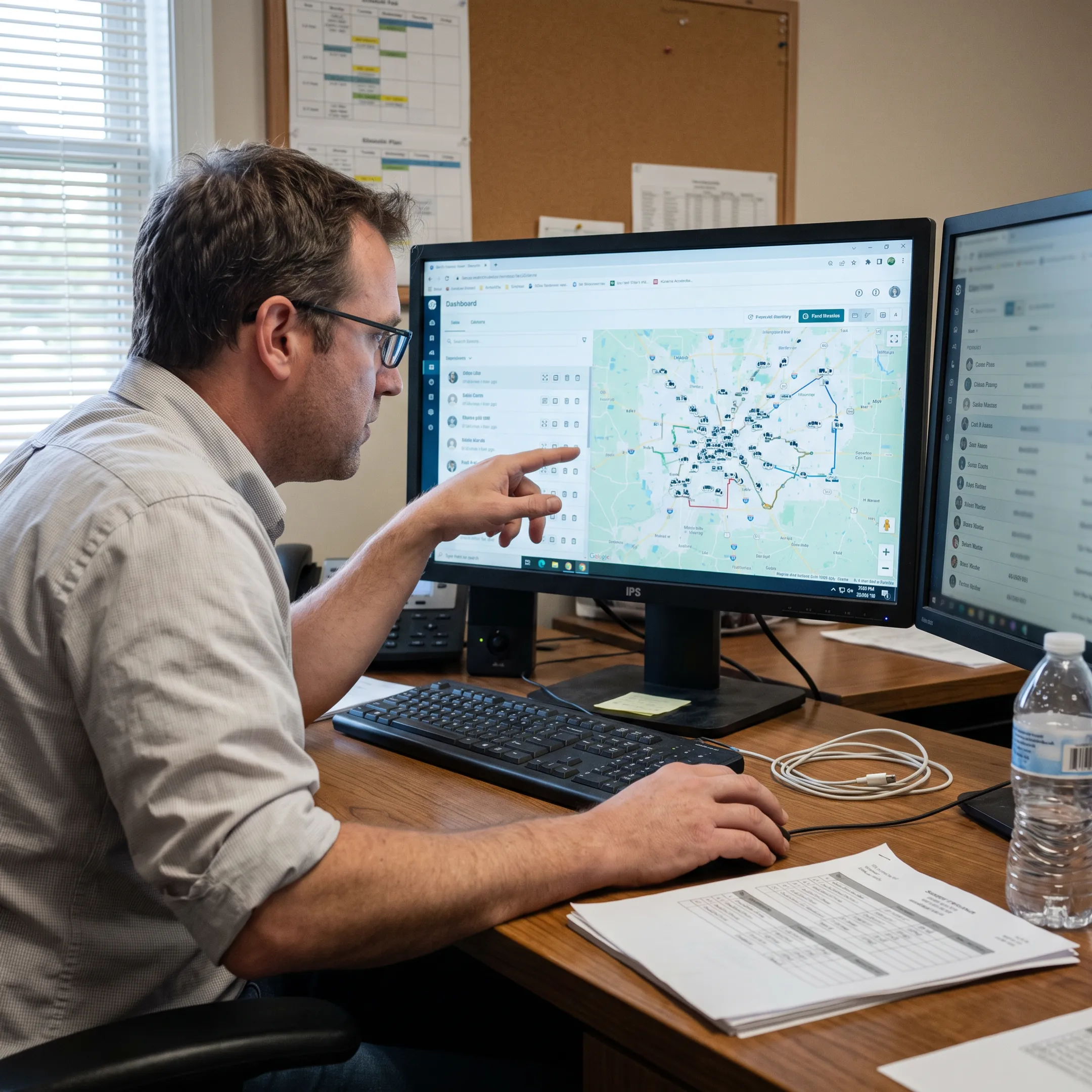 Fleet manager viewing live GPS vehicle locations