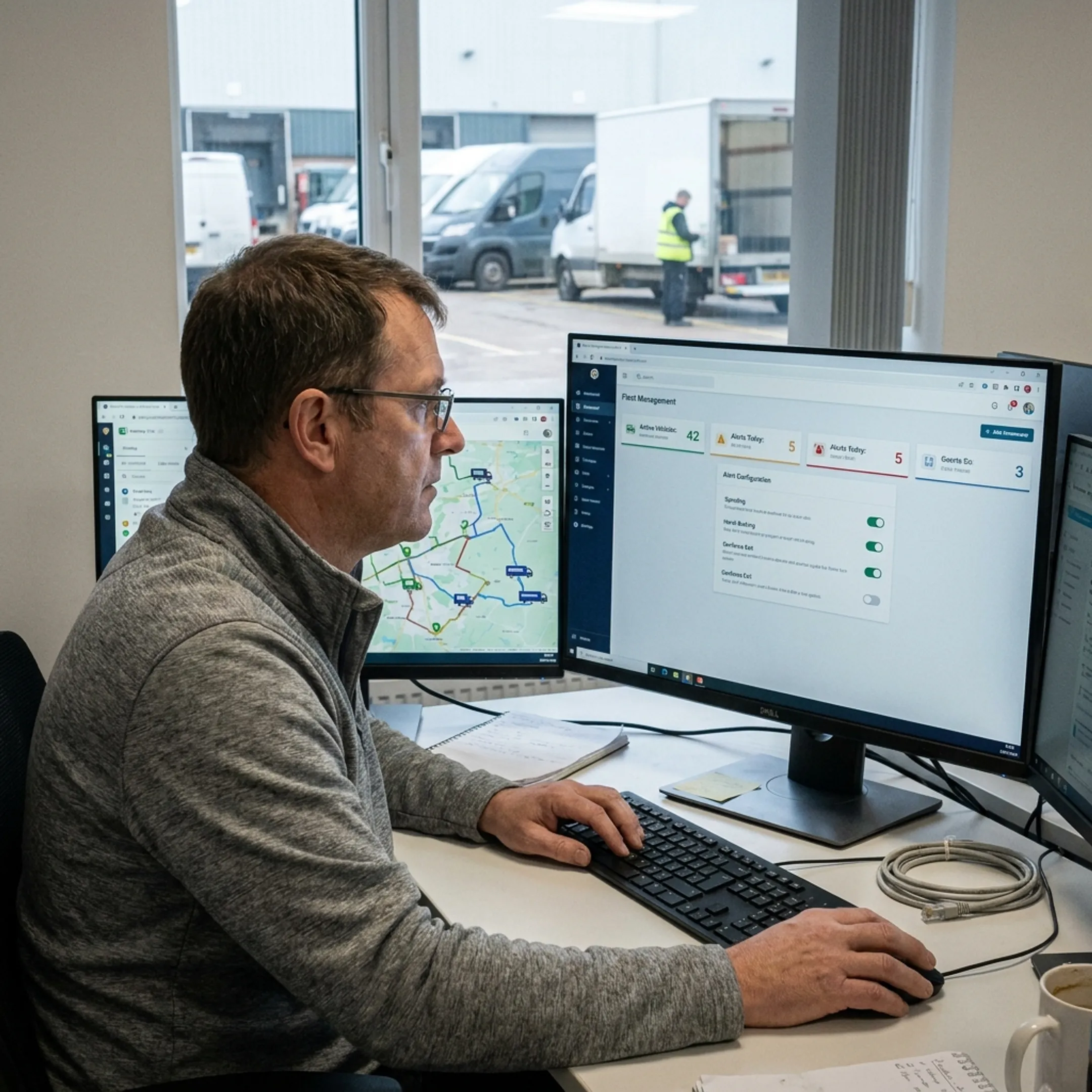 Fleet manager configuring truck tracking dashboard
