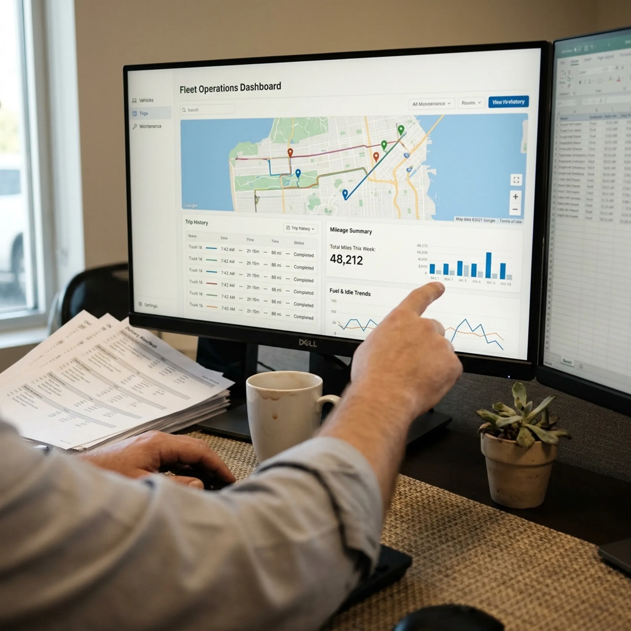 Mileage analytics on a fleet reporting dashboard