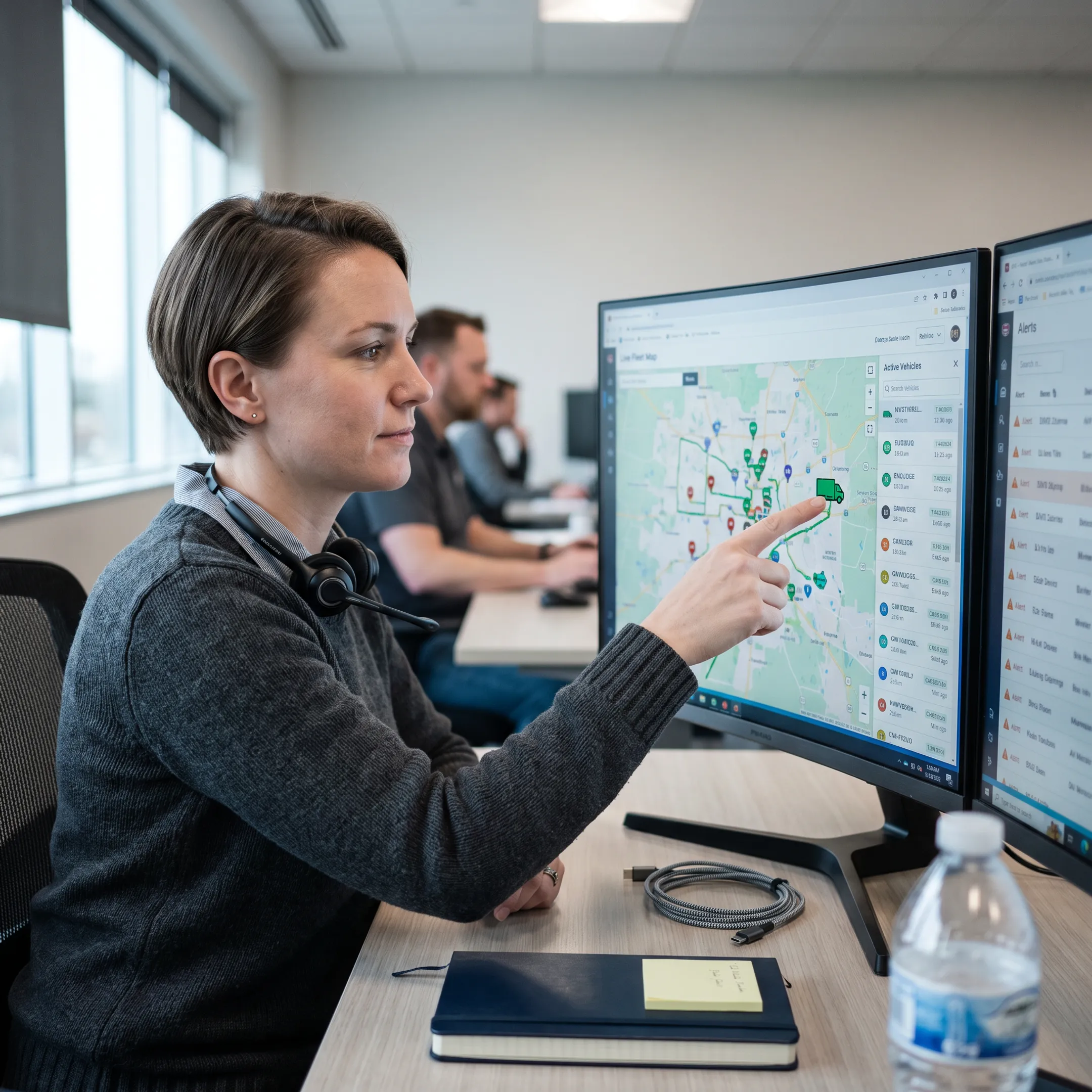 Dispatcher monitoring delivery trucks on a live map
