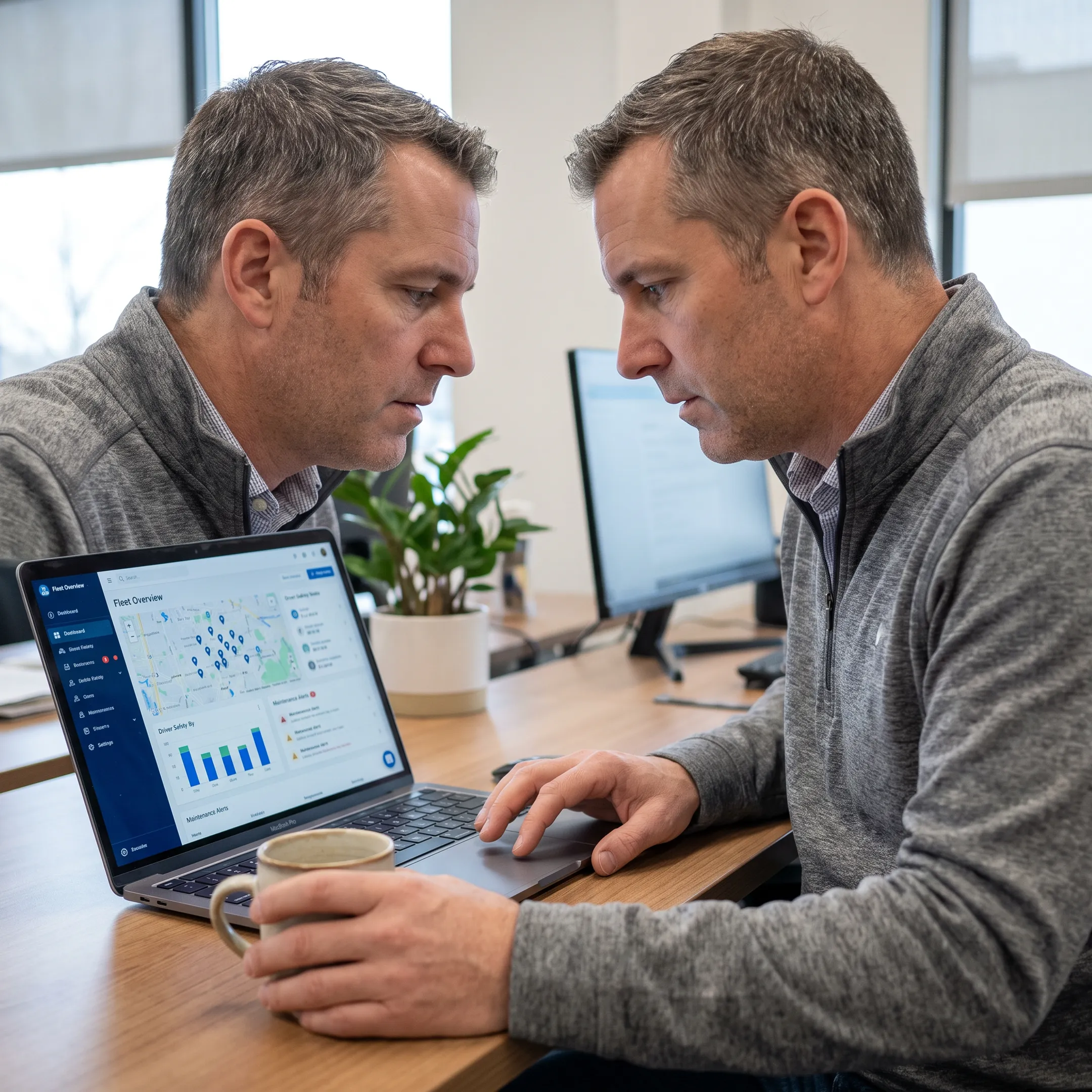 Fleet manager reviewing integrated telematics dashboard