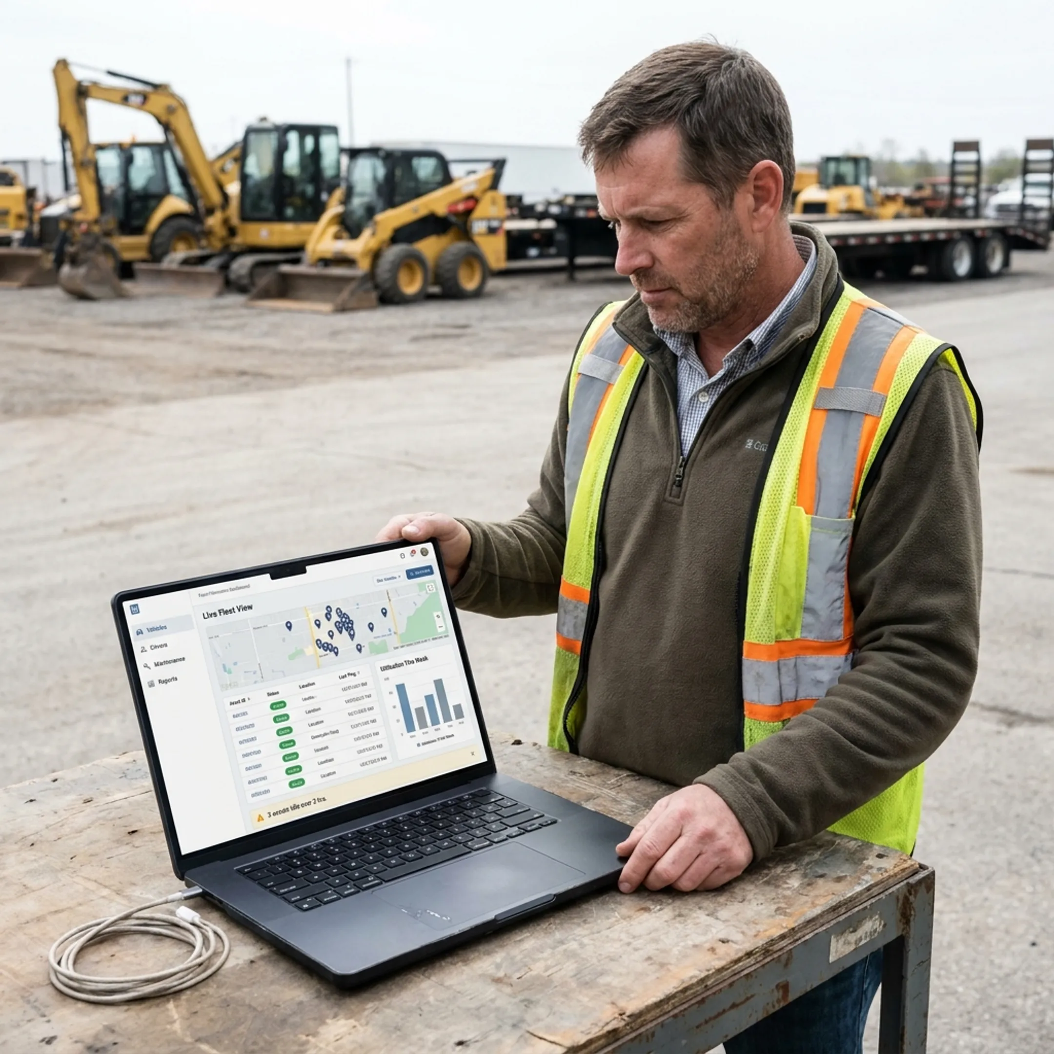 Fleet manager reviewing asset locations on a dashboard