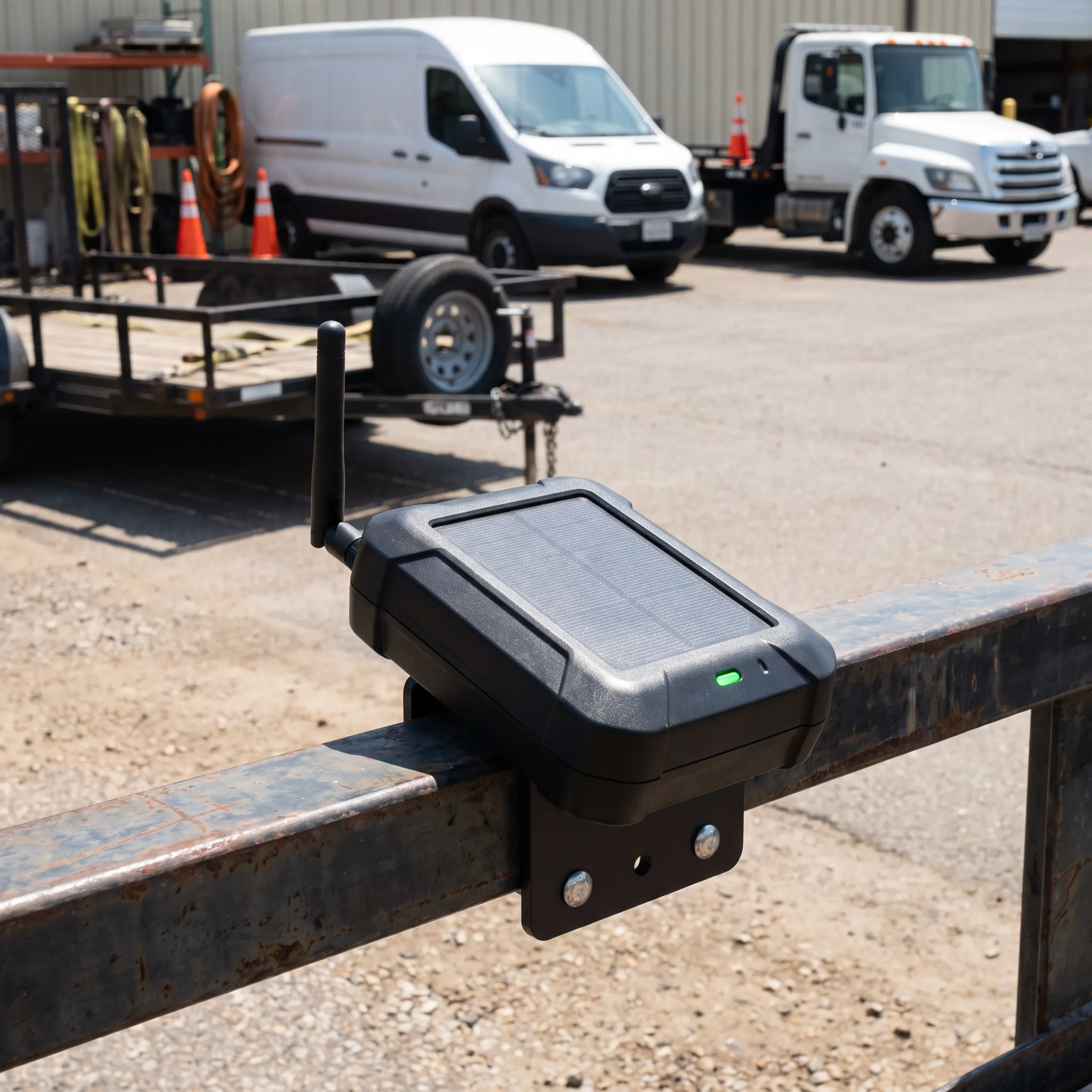 Solar GPS tracker mounted on a utility trailer