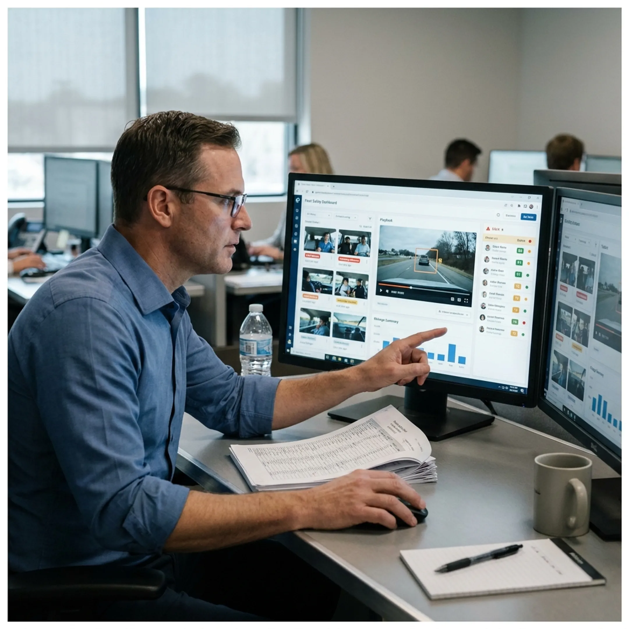 Fleet manager reviewing driver safety footage