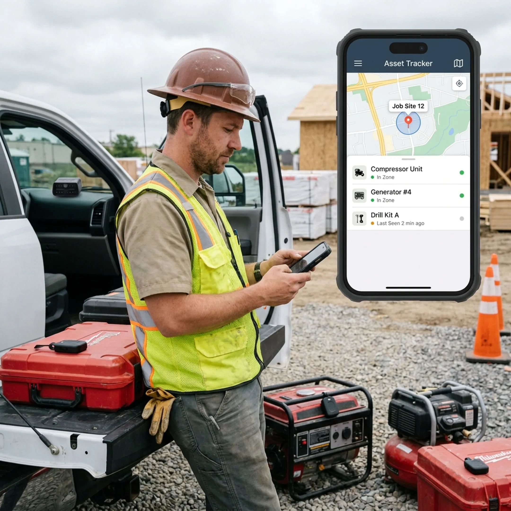 Field technician checking tagged equipment