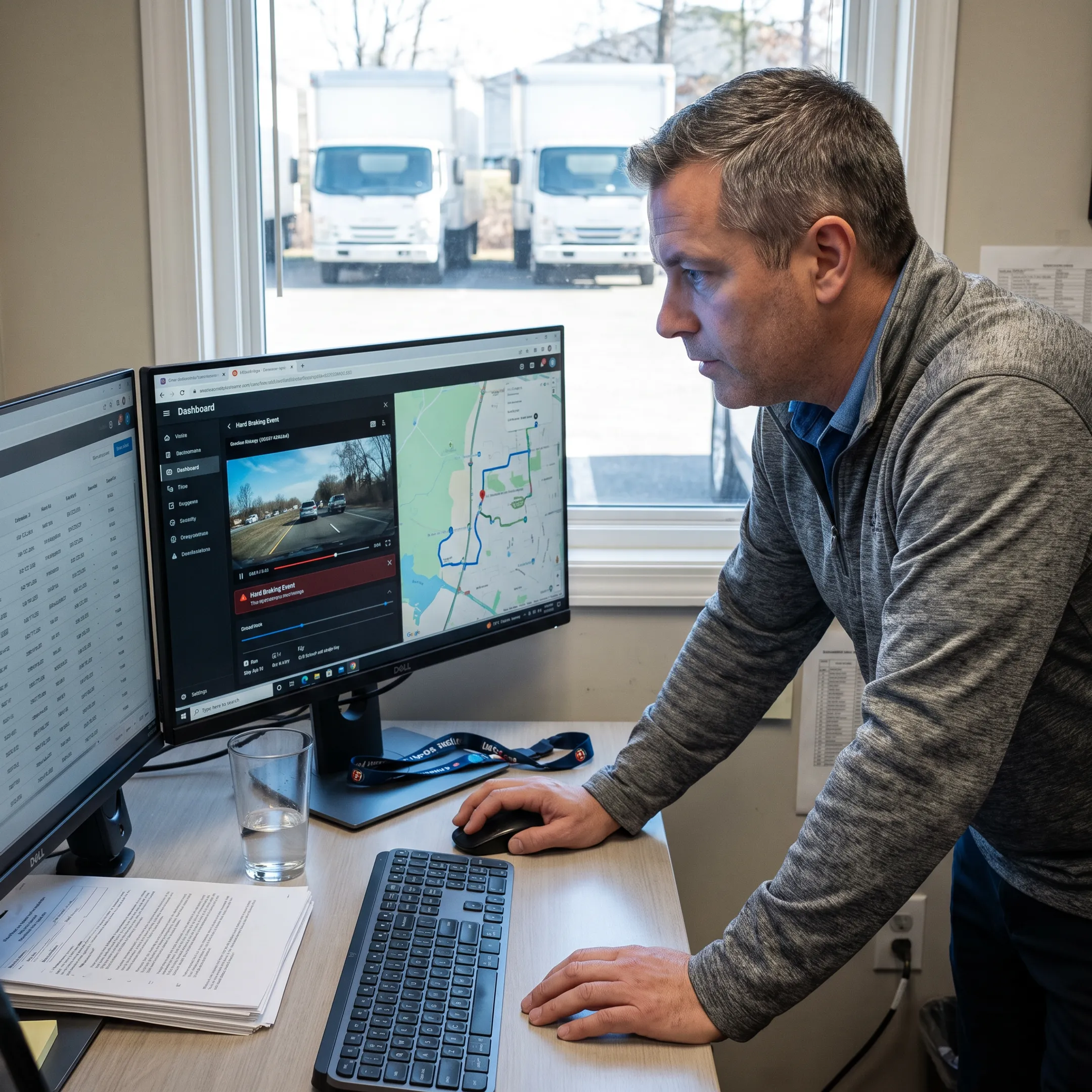 Fleet manager reviewing vehicle incident footage