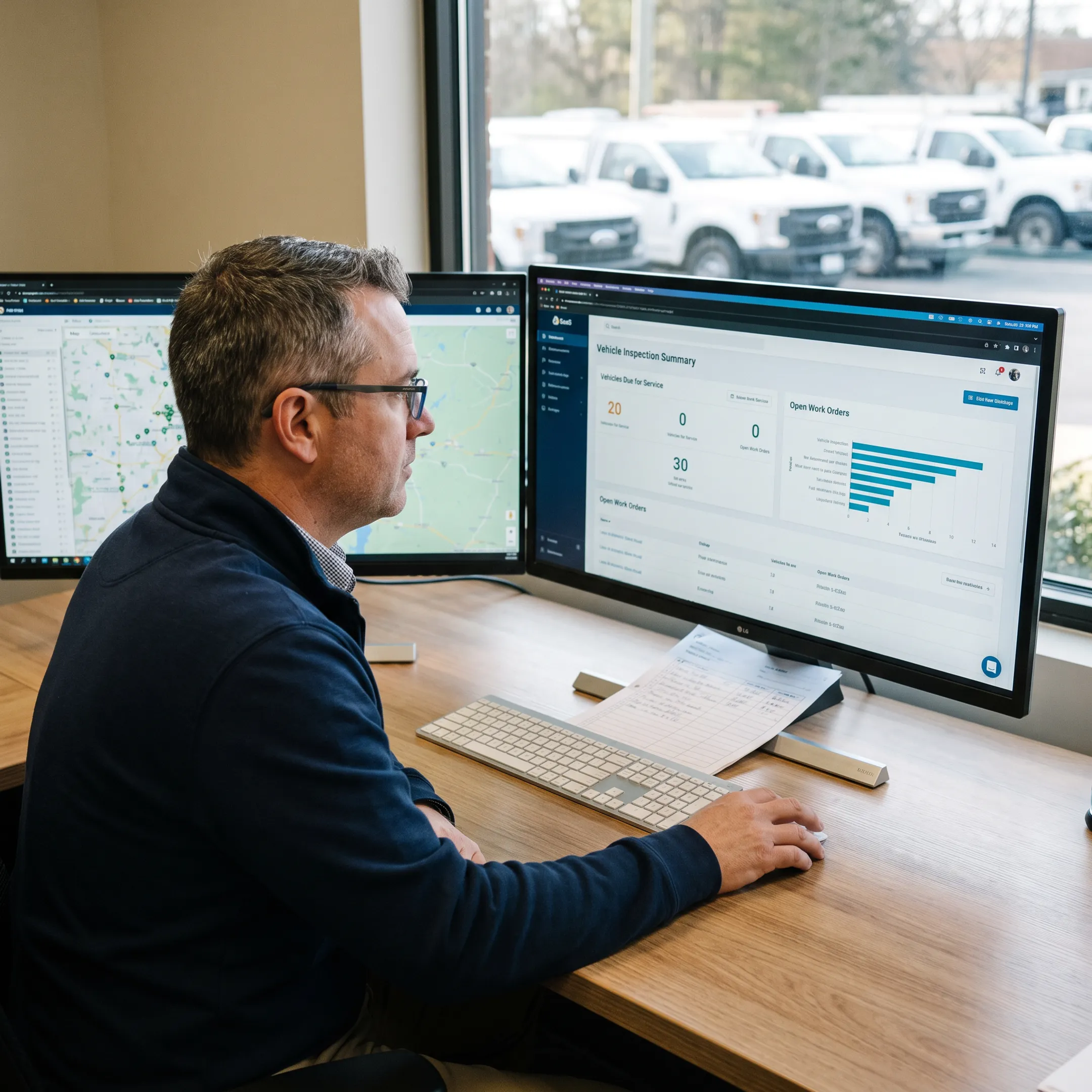 Fleet manager reviewing inspection data