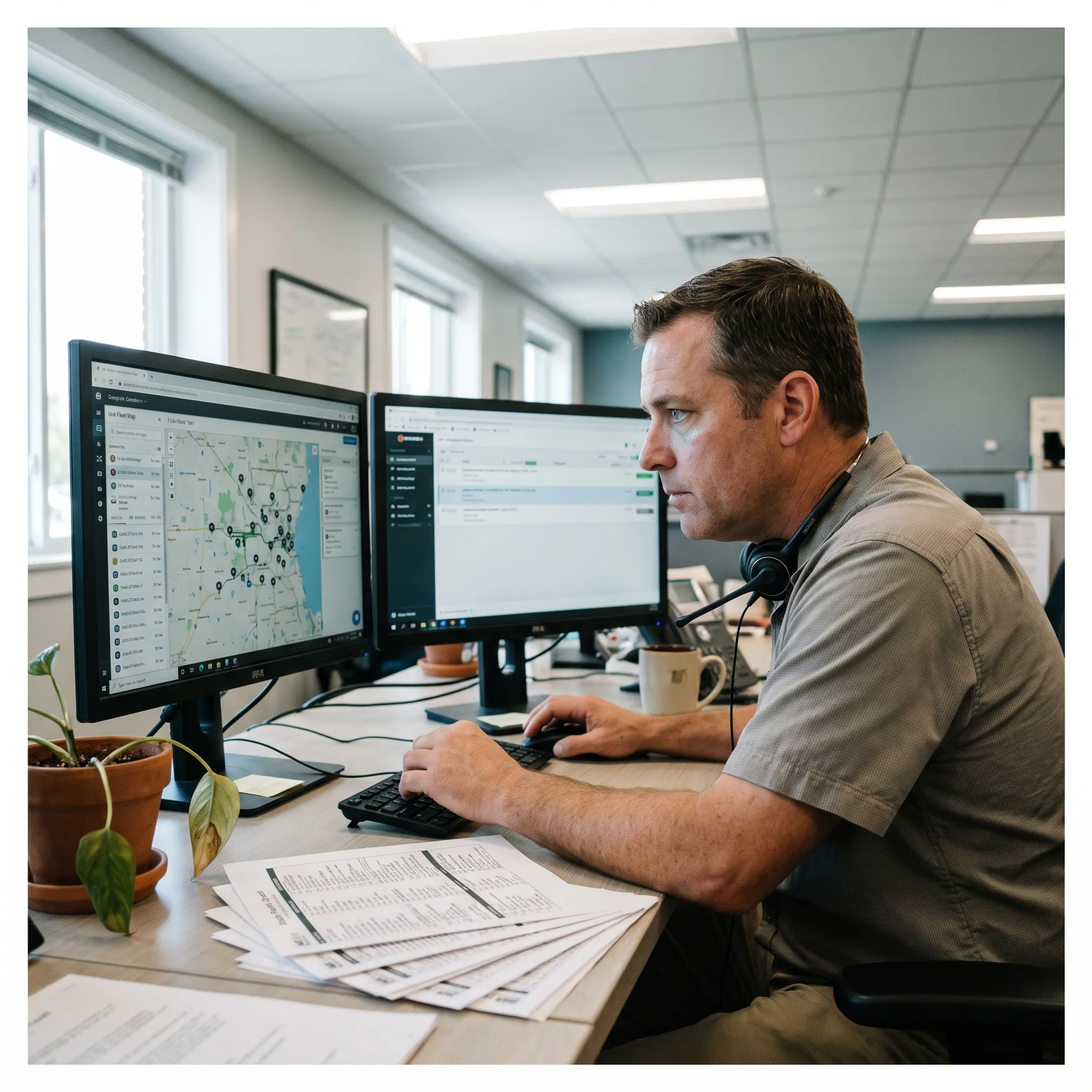 Dispatcher scheduling field-service vehicles on a live map