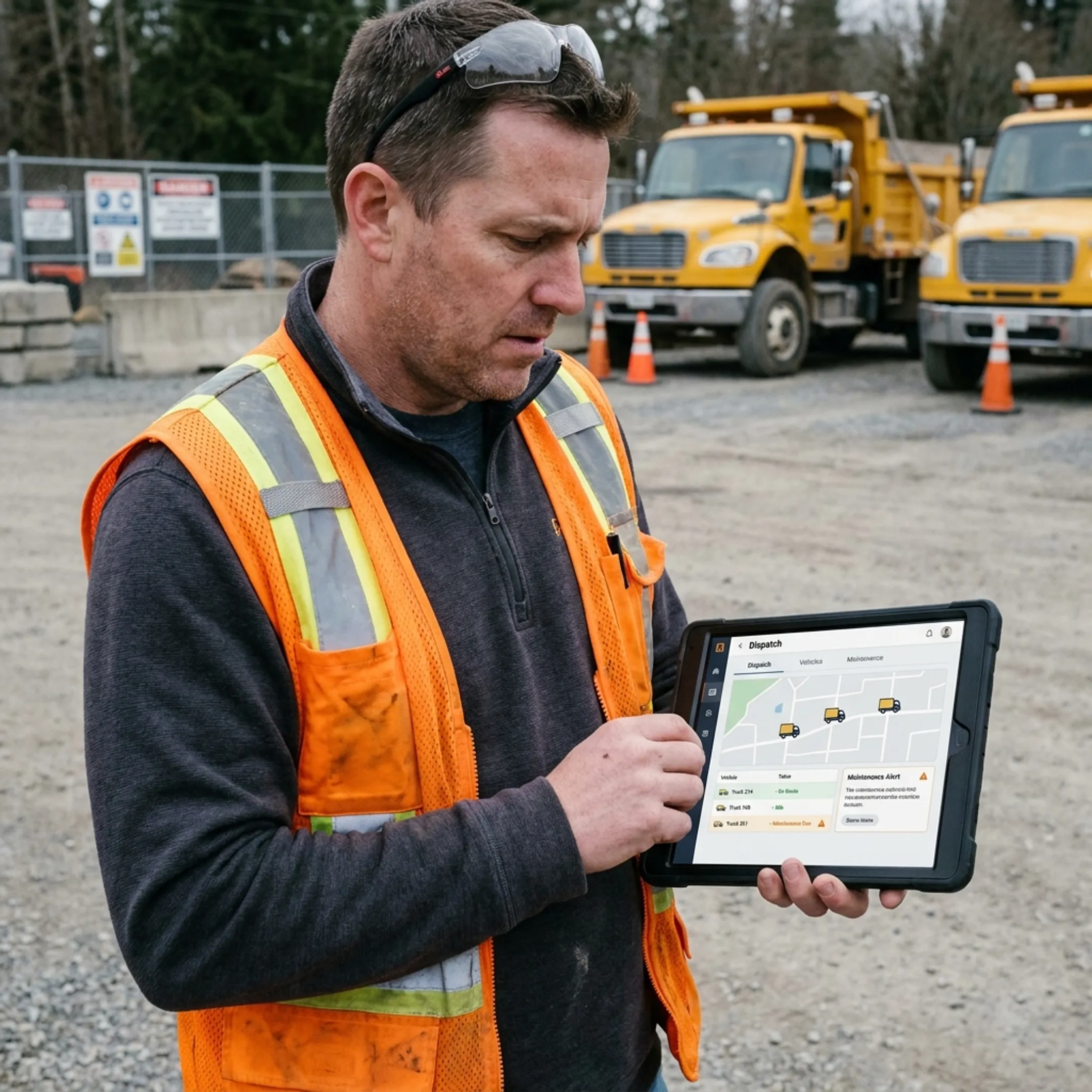 Fleet manager reviewing dispatch and vehicle data