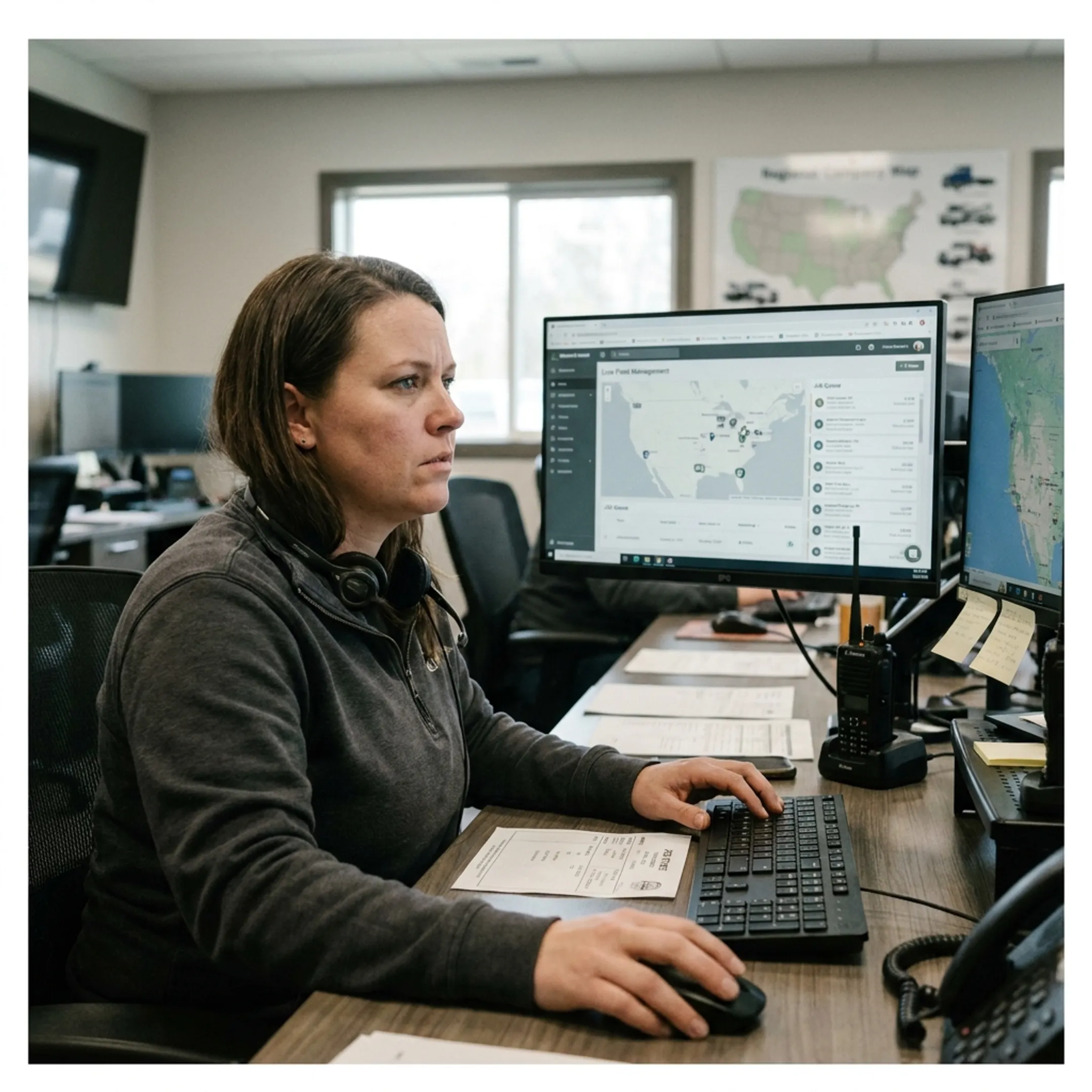 Dispatcher monitoring towing fleet telematics