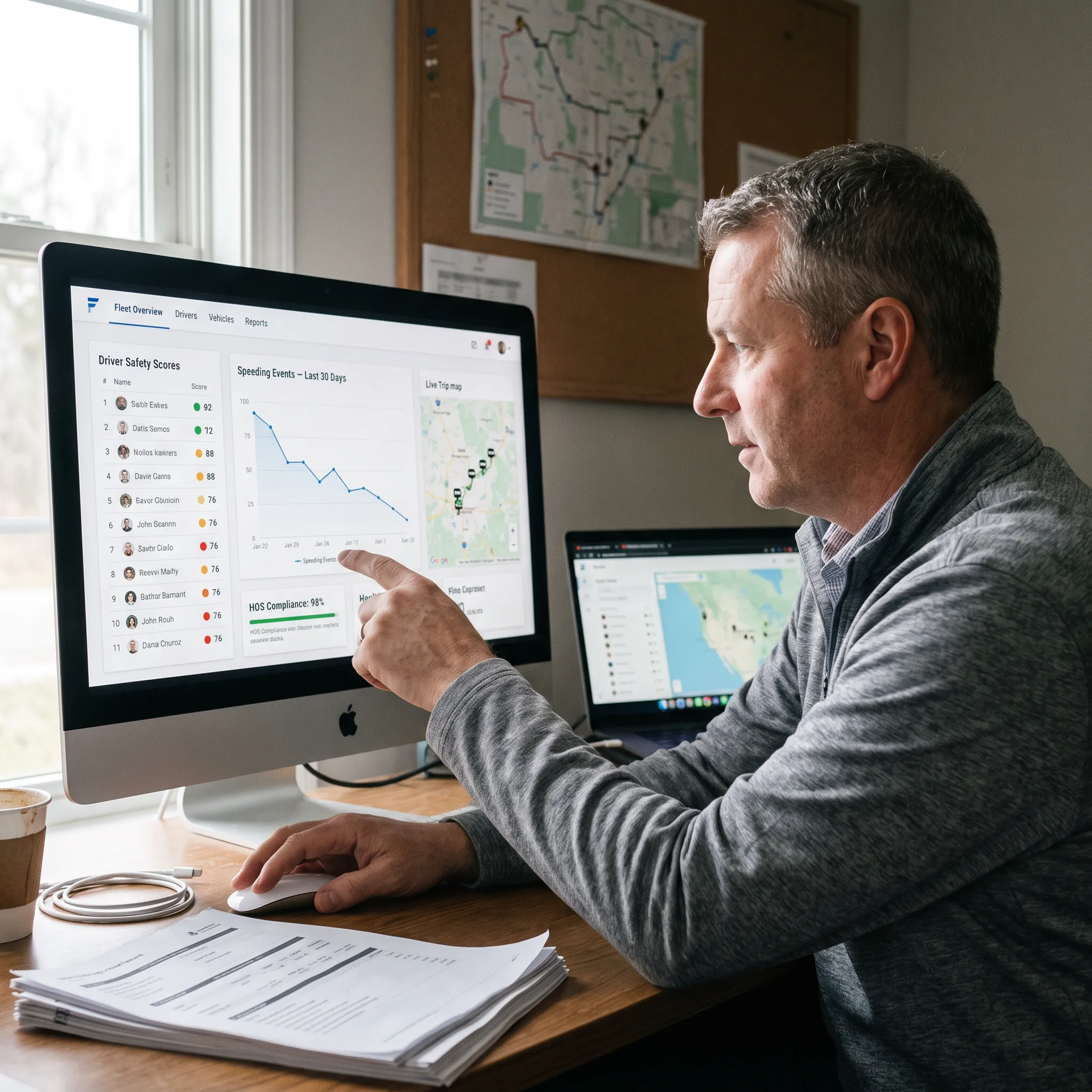Fleet manager reviewing driver compliance dashboard