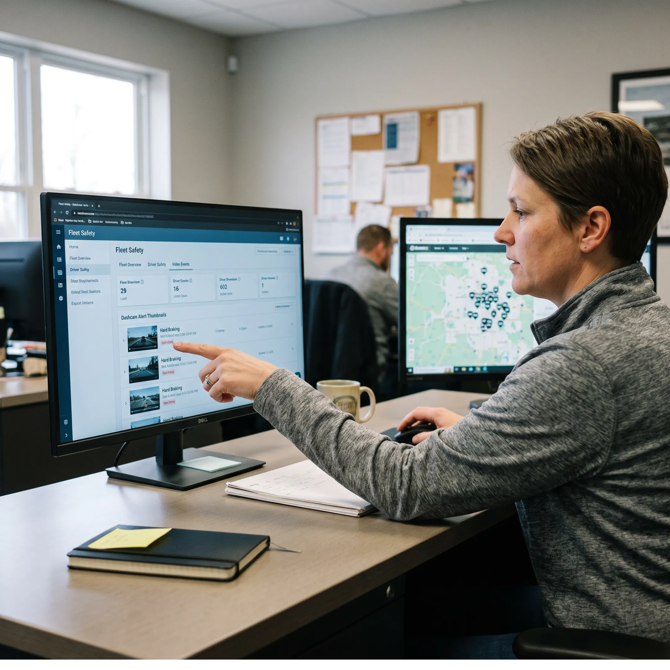 Manager reviewing driver safety data
