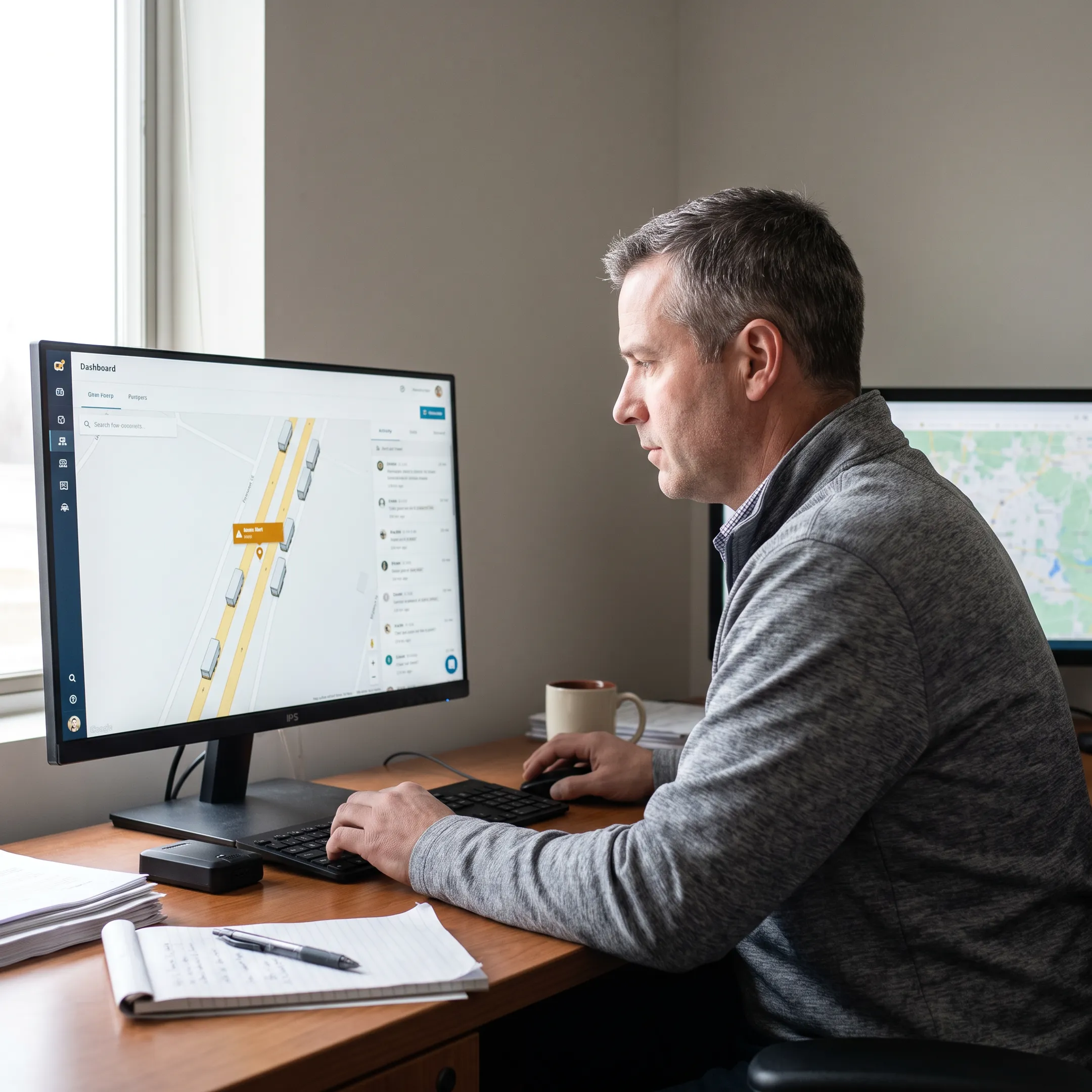 Fleet manager reviewing trailer tracking dashboard