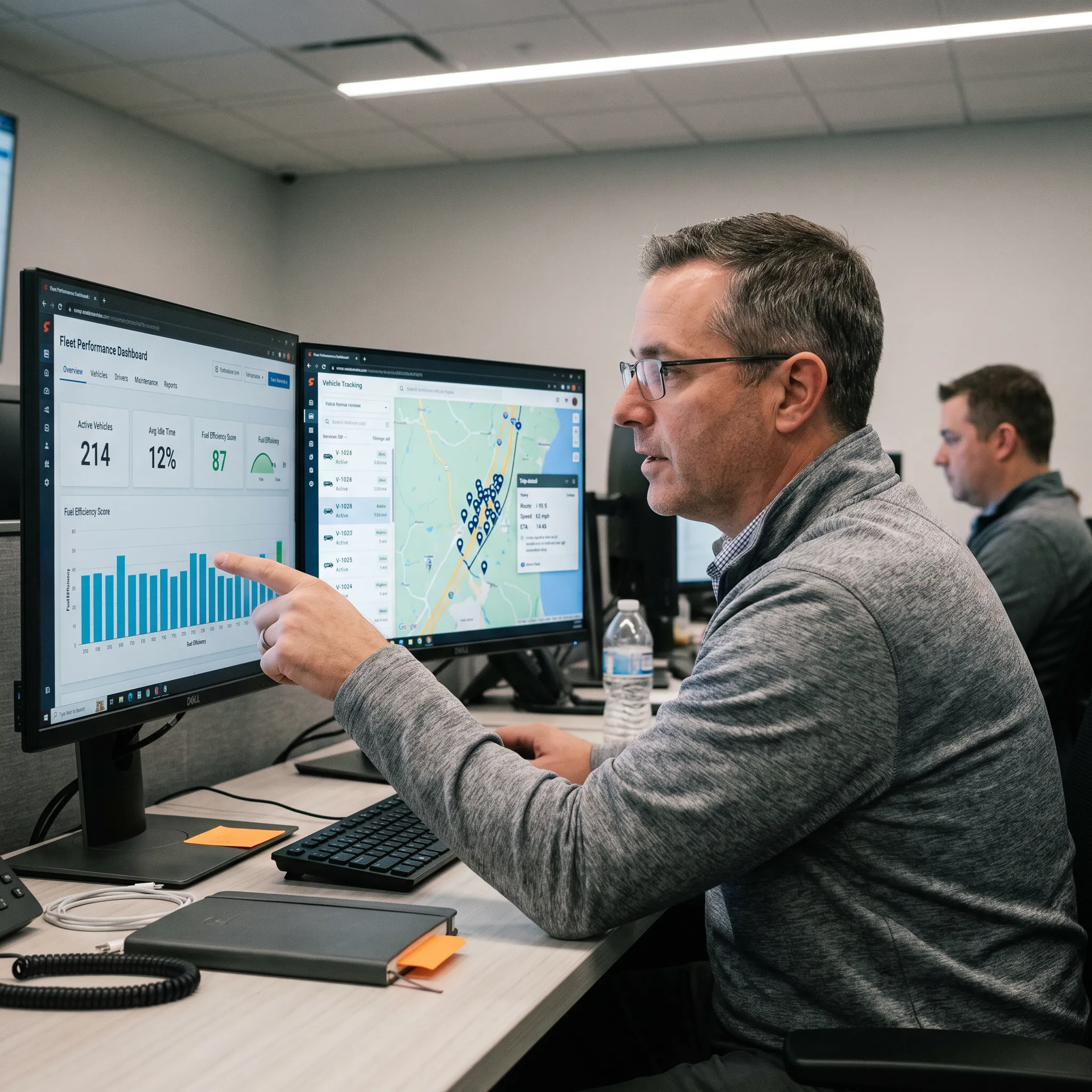 Operations manager analyzing fleet performance data