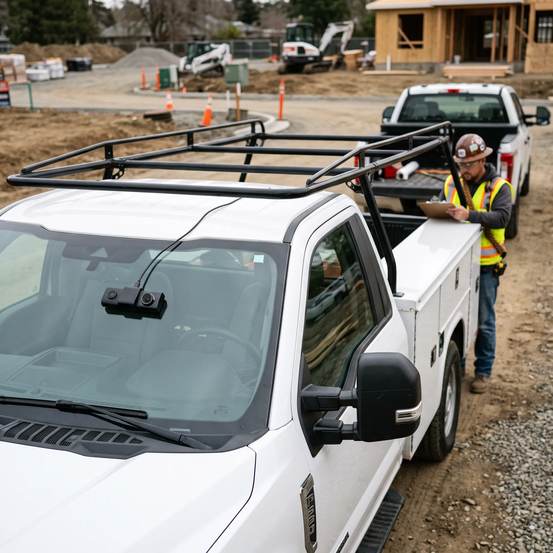 Construction fleet vehicle with dash cam