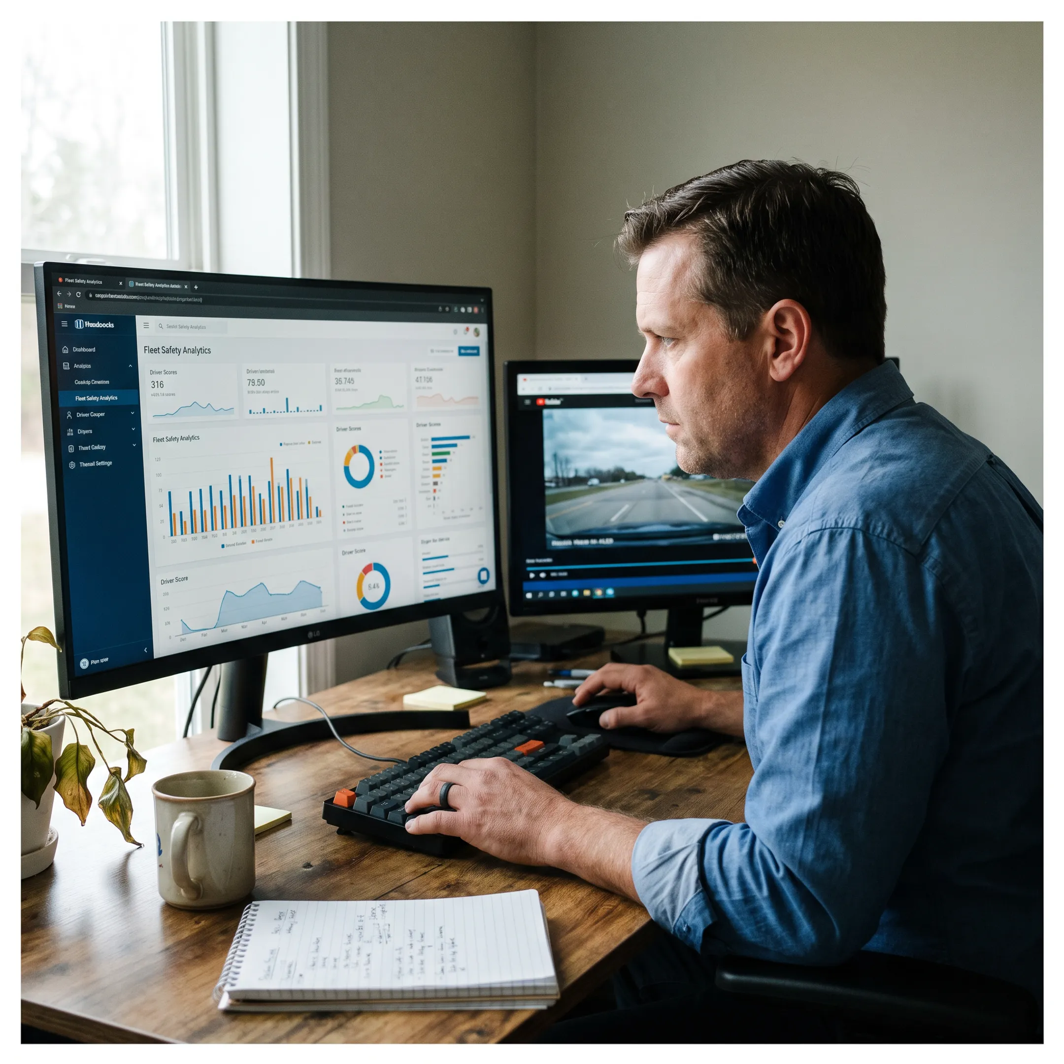 Manager reviewing fleet driver safety data