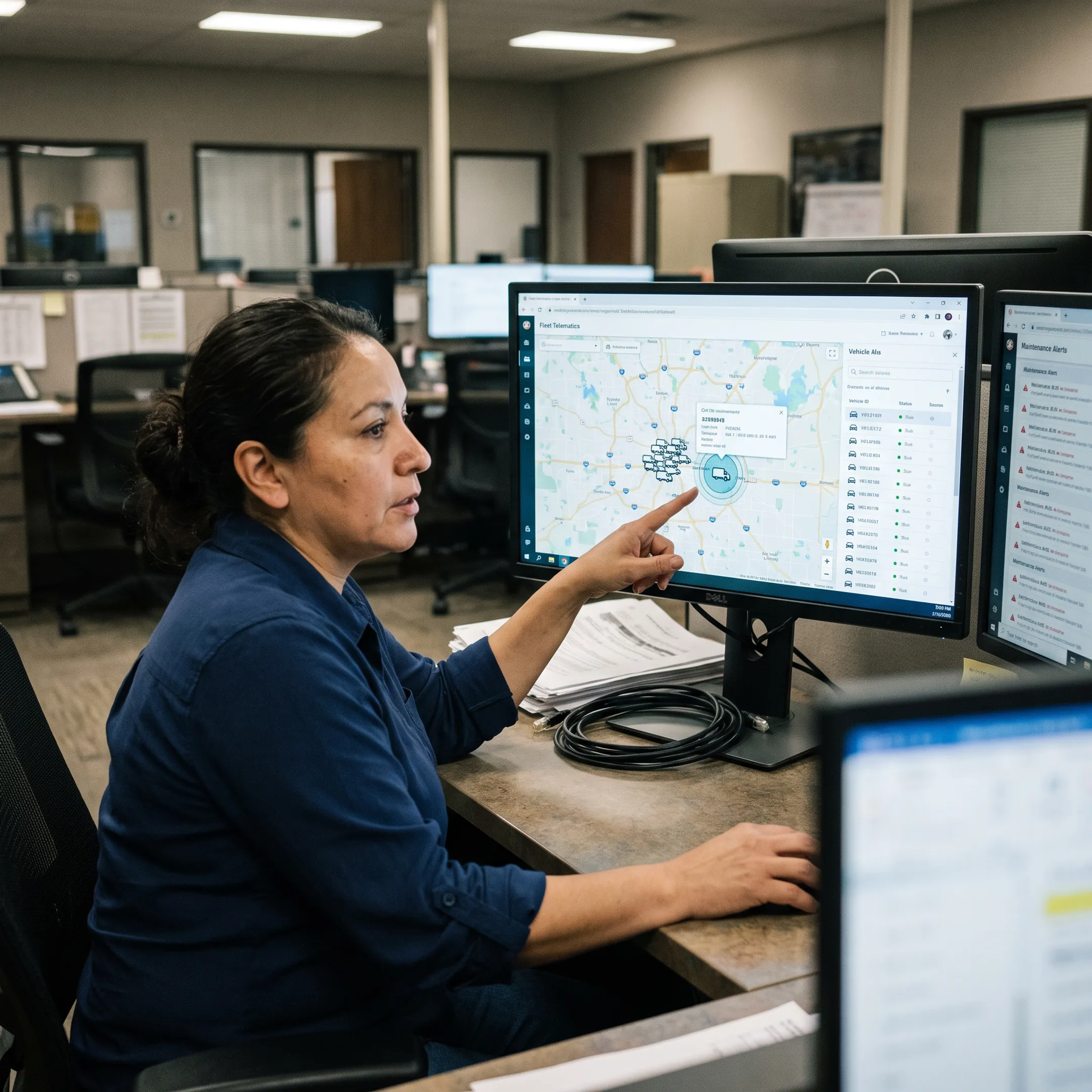 GPS tracking dashboard monitoring commercial trucks and trailers