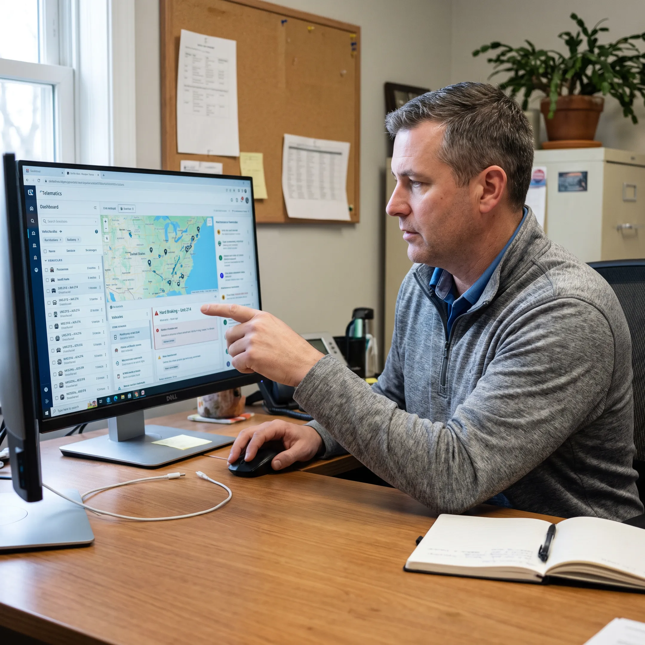 Fleet operations dashboard showing vehicles and safety alerts
