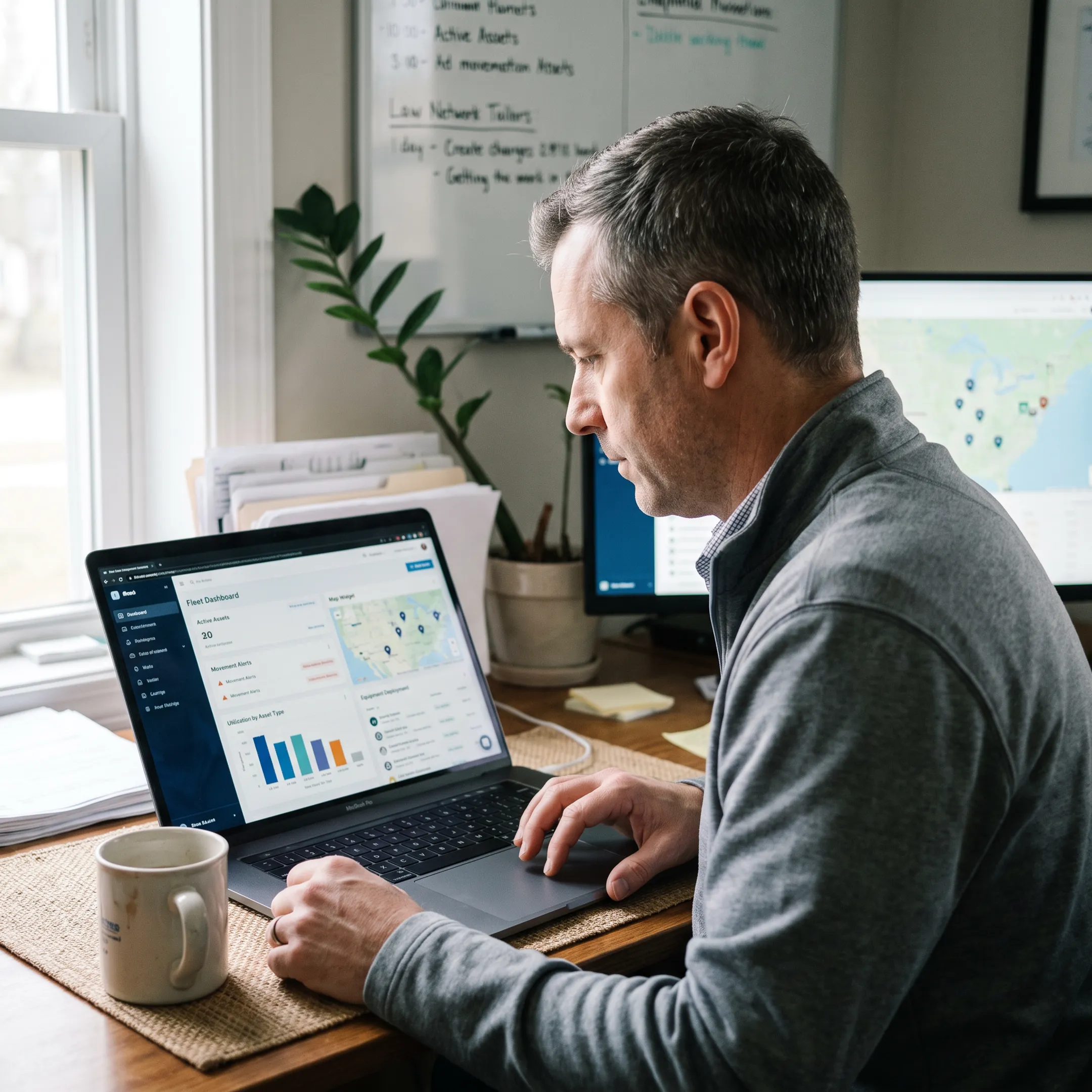 Manager reviewing asset tracking information