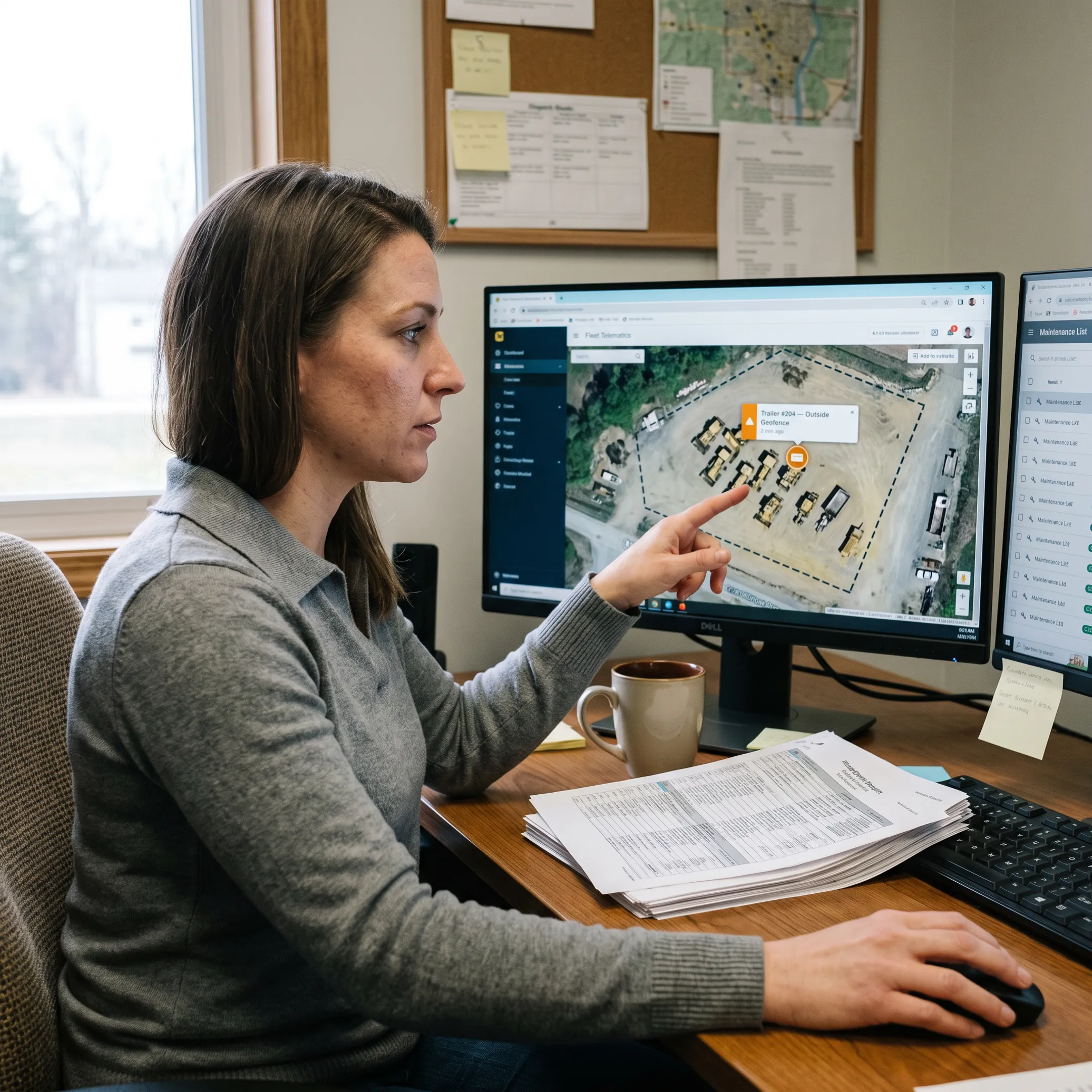 GPS asset tracker monitoring construction equipment on a live map