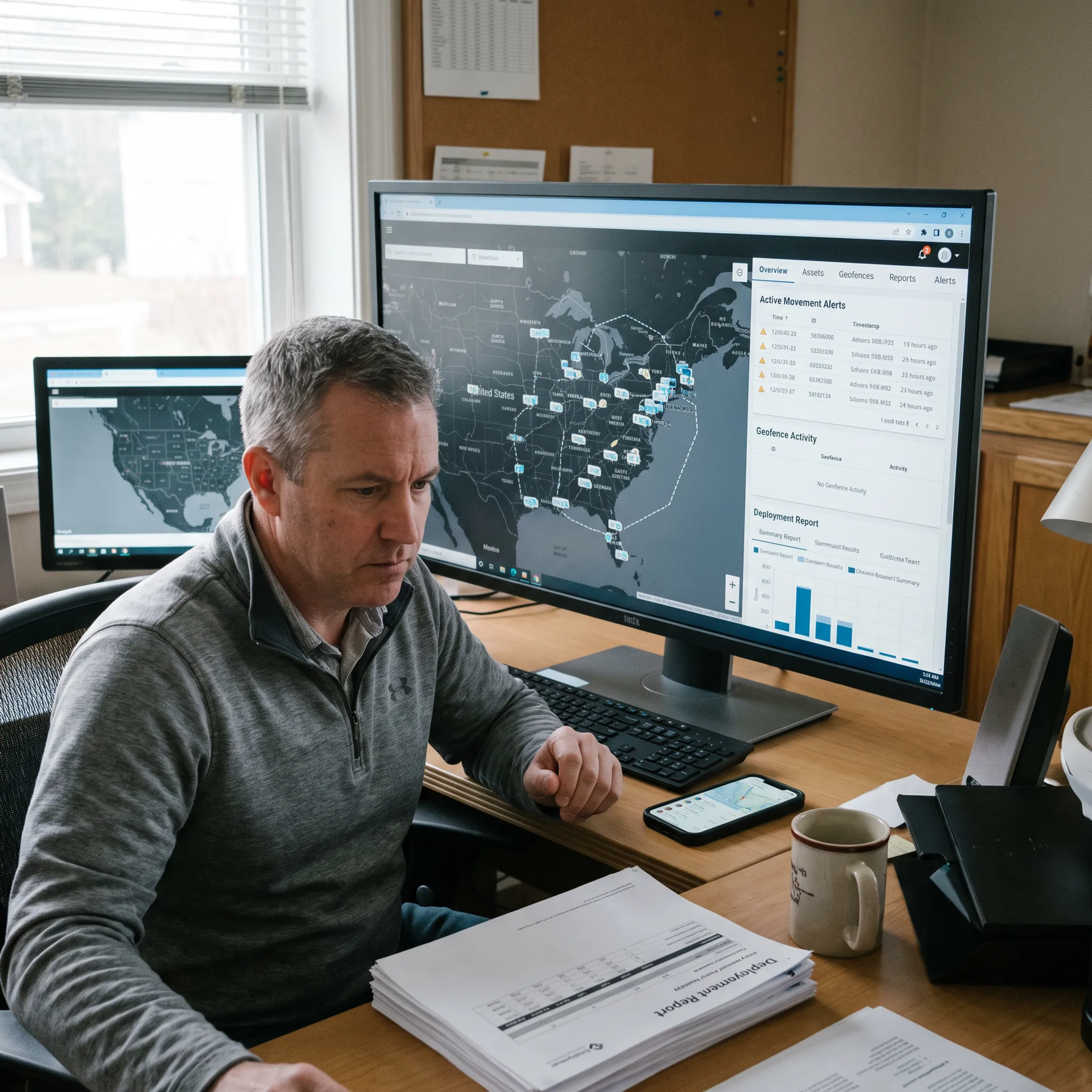 Fleet manager reviewing container locations on tracking software