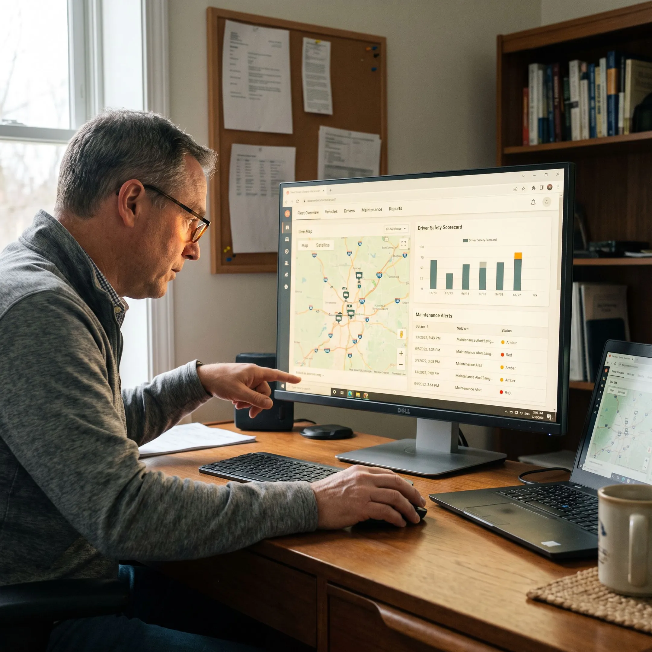 Fleet manager viewing integrated GPS tracking dashboards