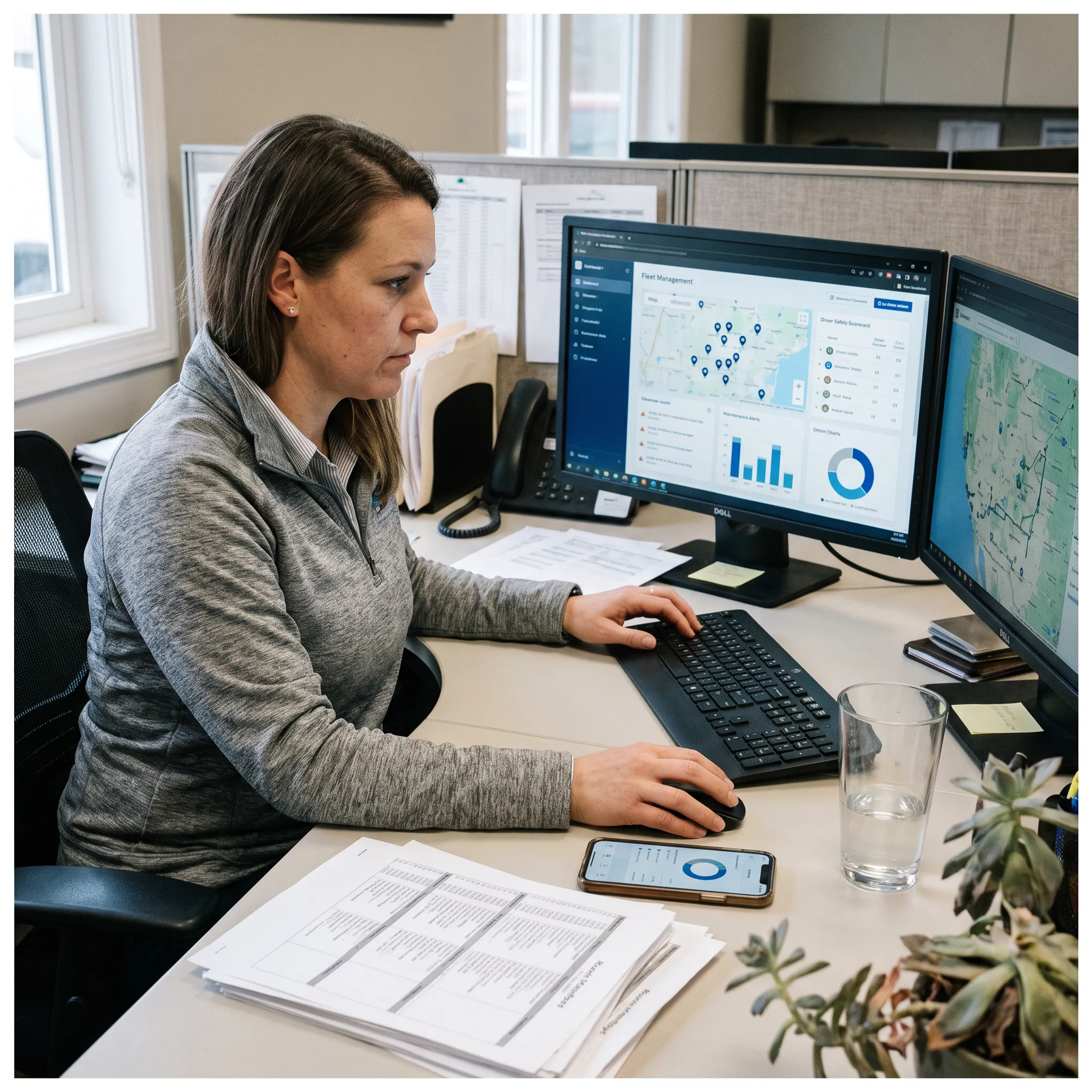 Integrated fleet management dashboard with vehicle and asset data