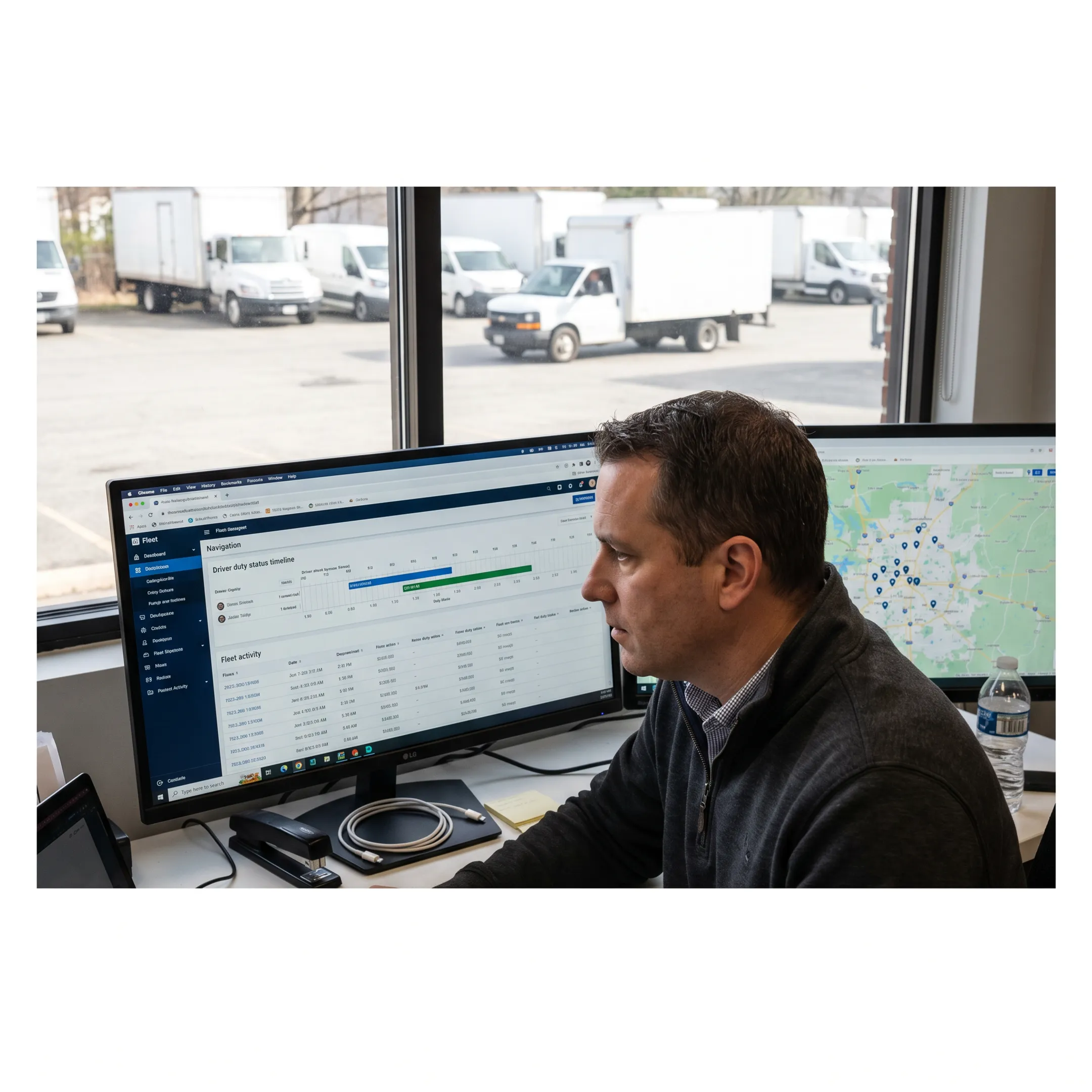 Fleet manager reviewing digital driver log information
