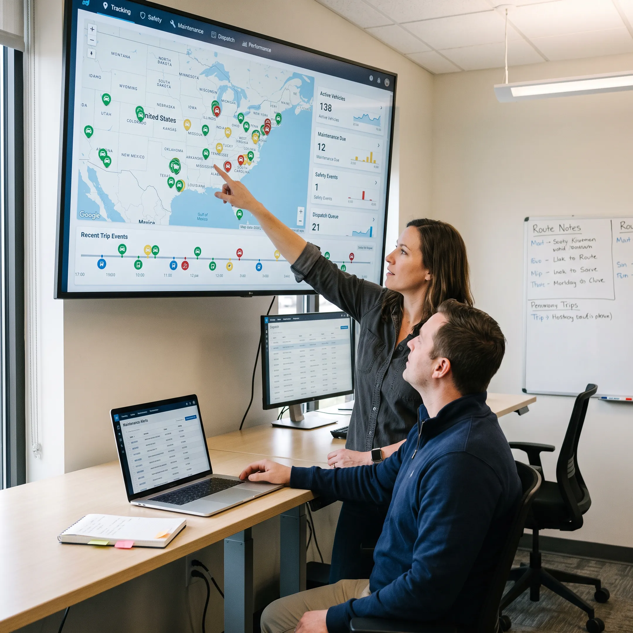 Operations team using integrated fleet management software