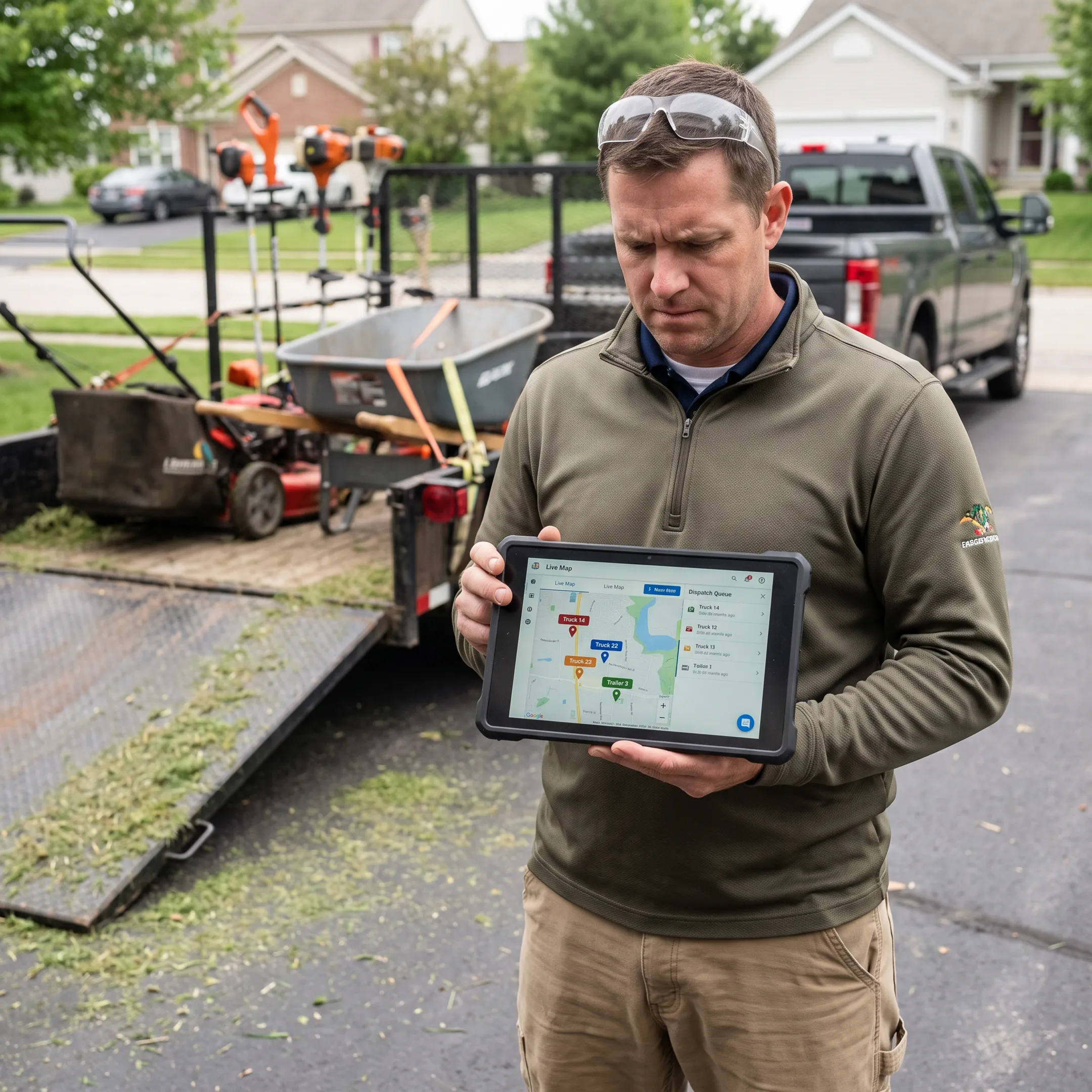 Landscaping crew vehicle tracked with business fleet software