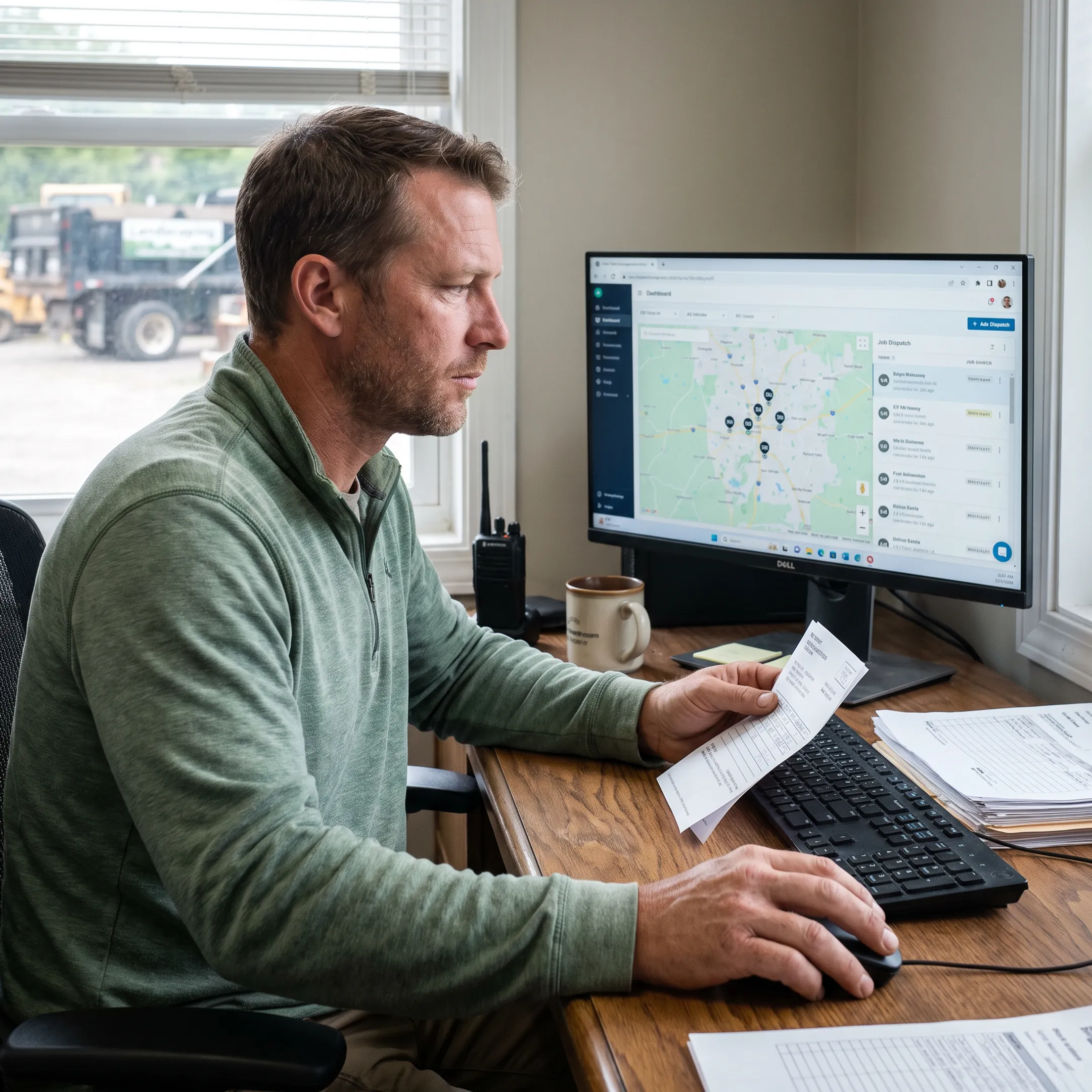 Manager reviewing landscaping fleet operations