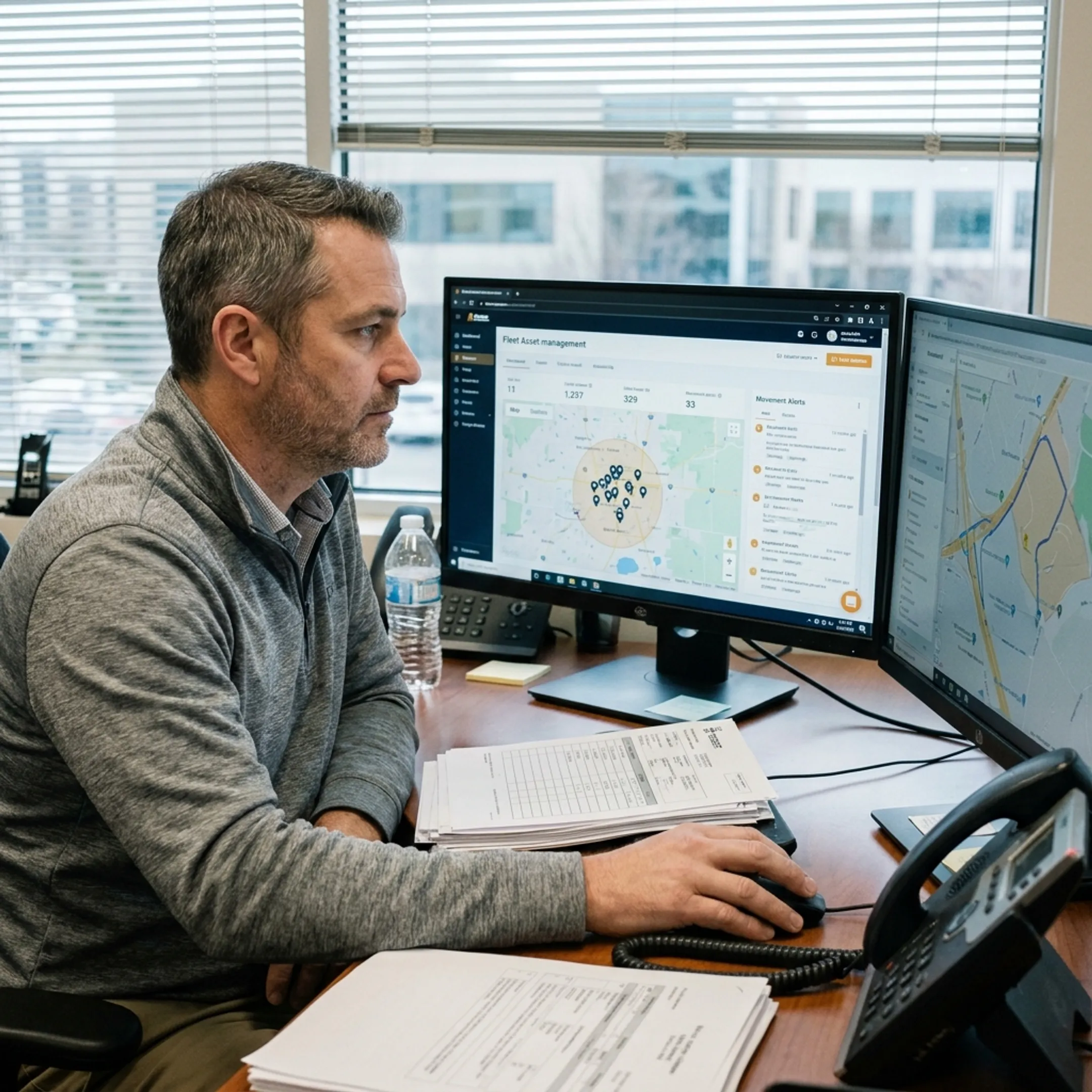 Utility manager reviewing tracked assets on a digital map