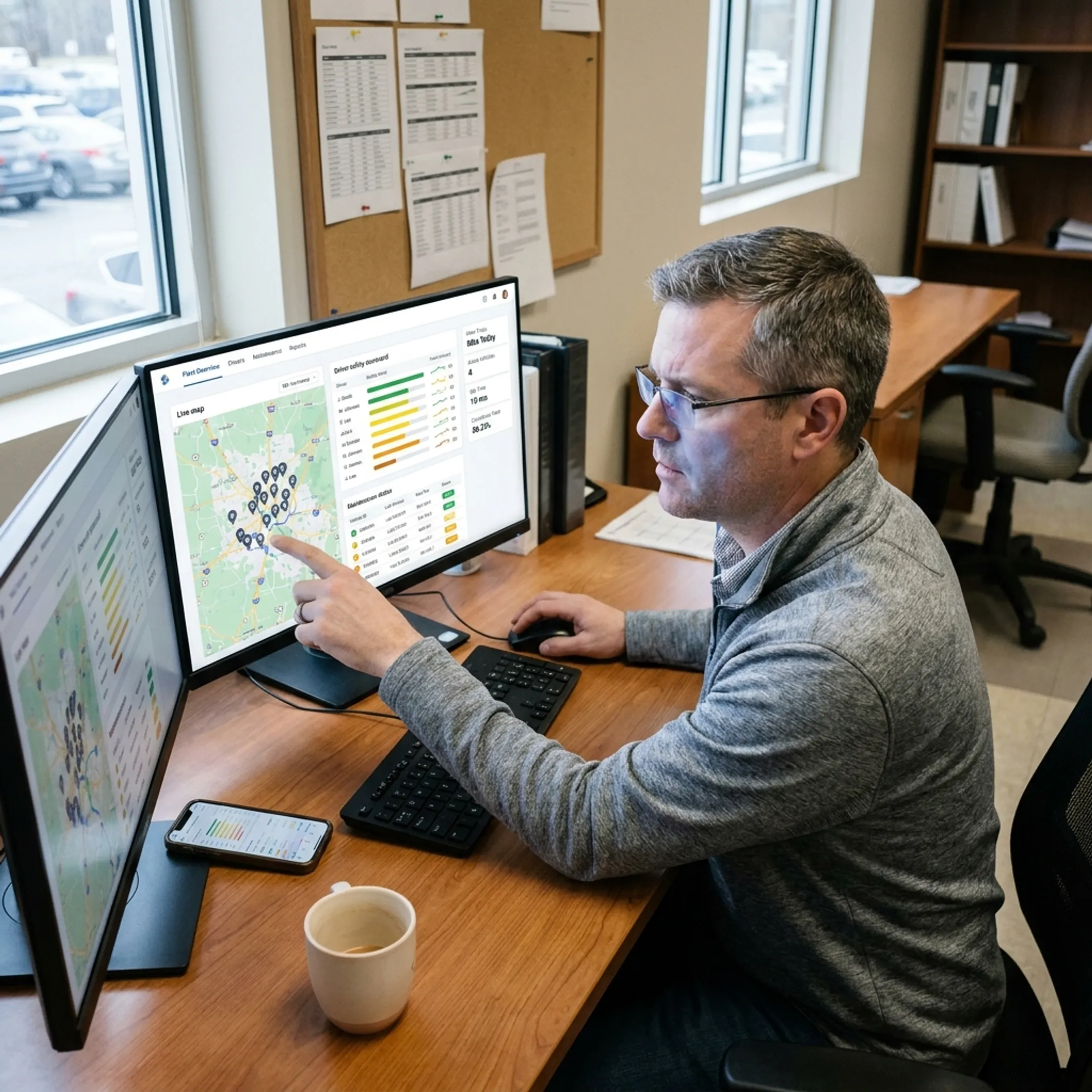 Fleet manager reviewing DOT compliance software dashboard