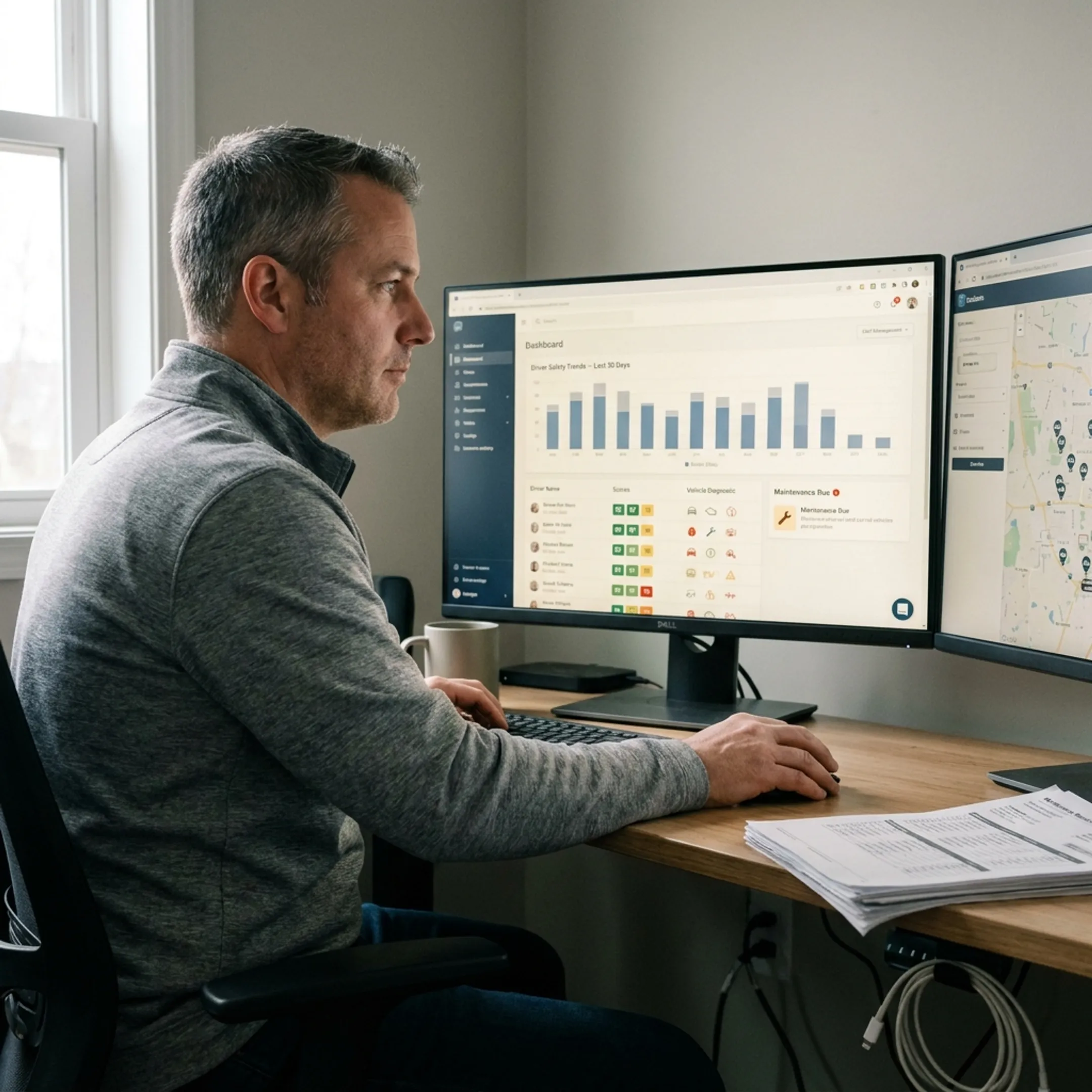 Operations manager reviewing fleet compliance data