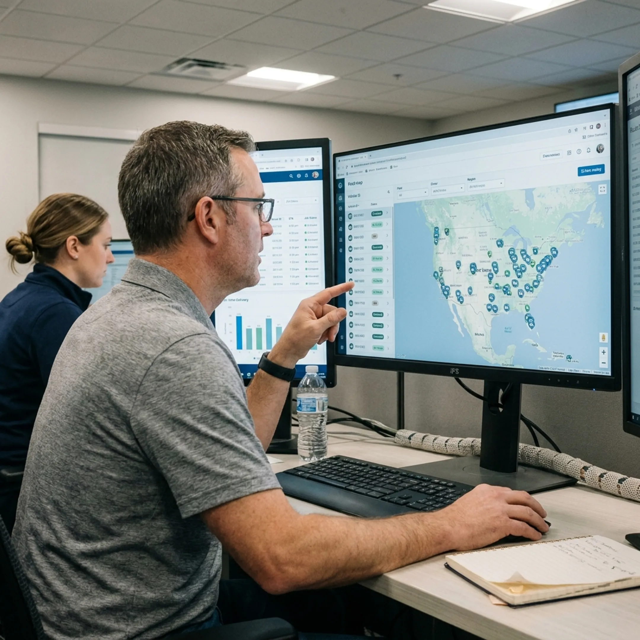Dispatcher monitoring fleet routes and vehicle locations