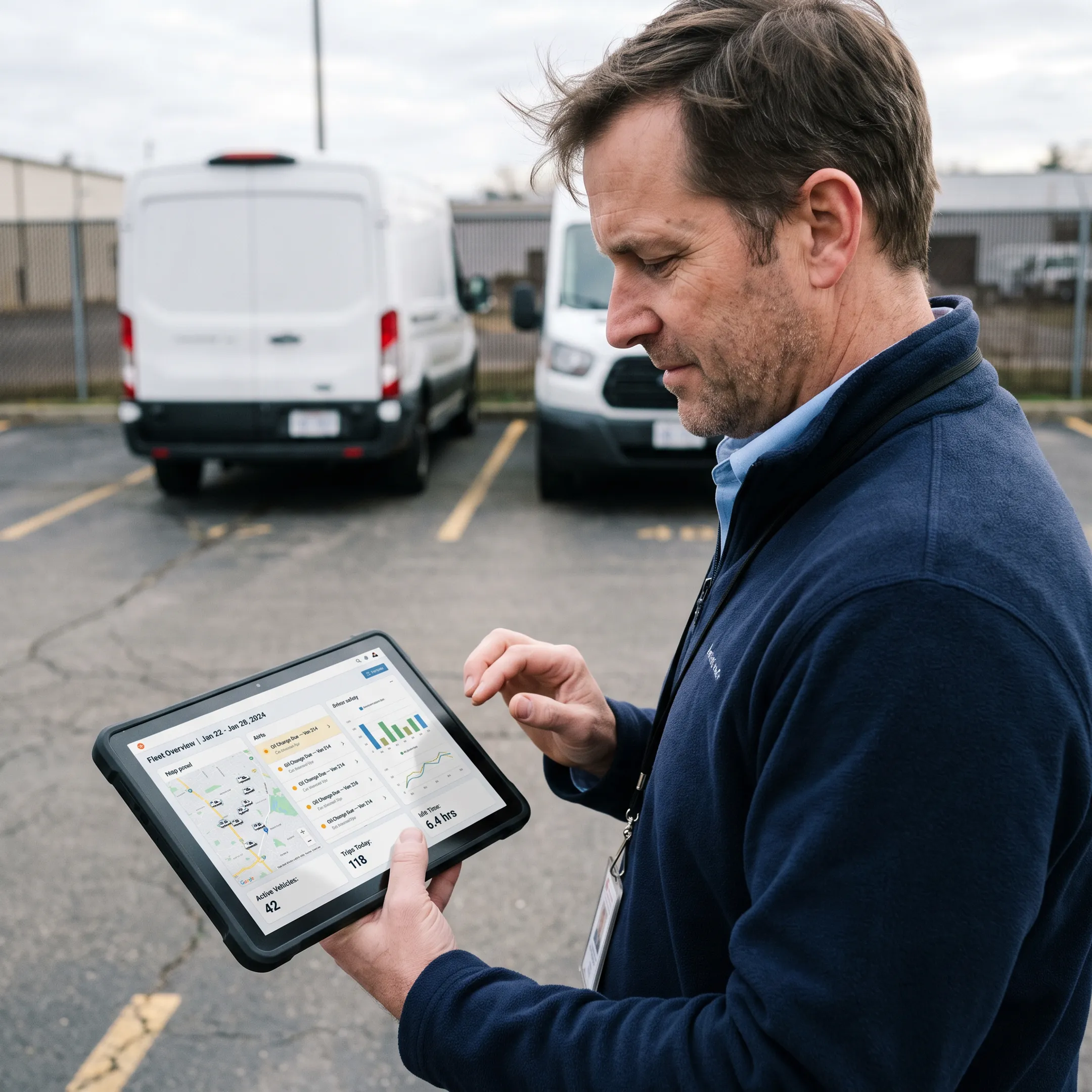 Fleet manager reviewing digital vehicle inspection information