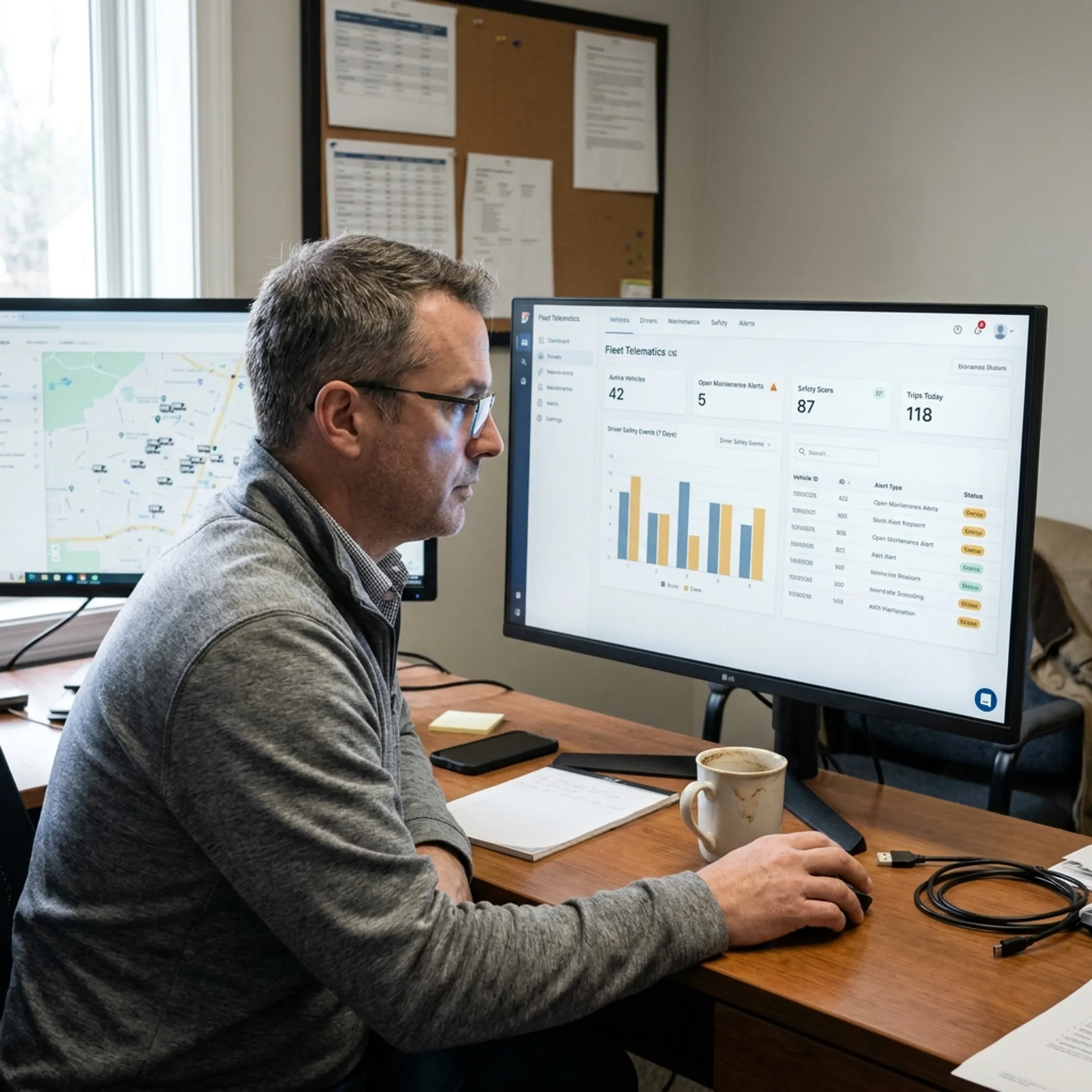 Plumbing fleet manager using software to coordinate service vehicles and technicians