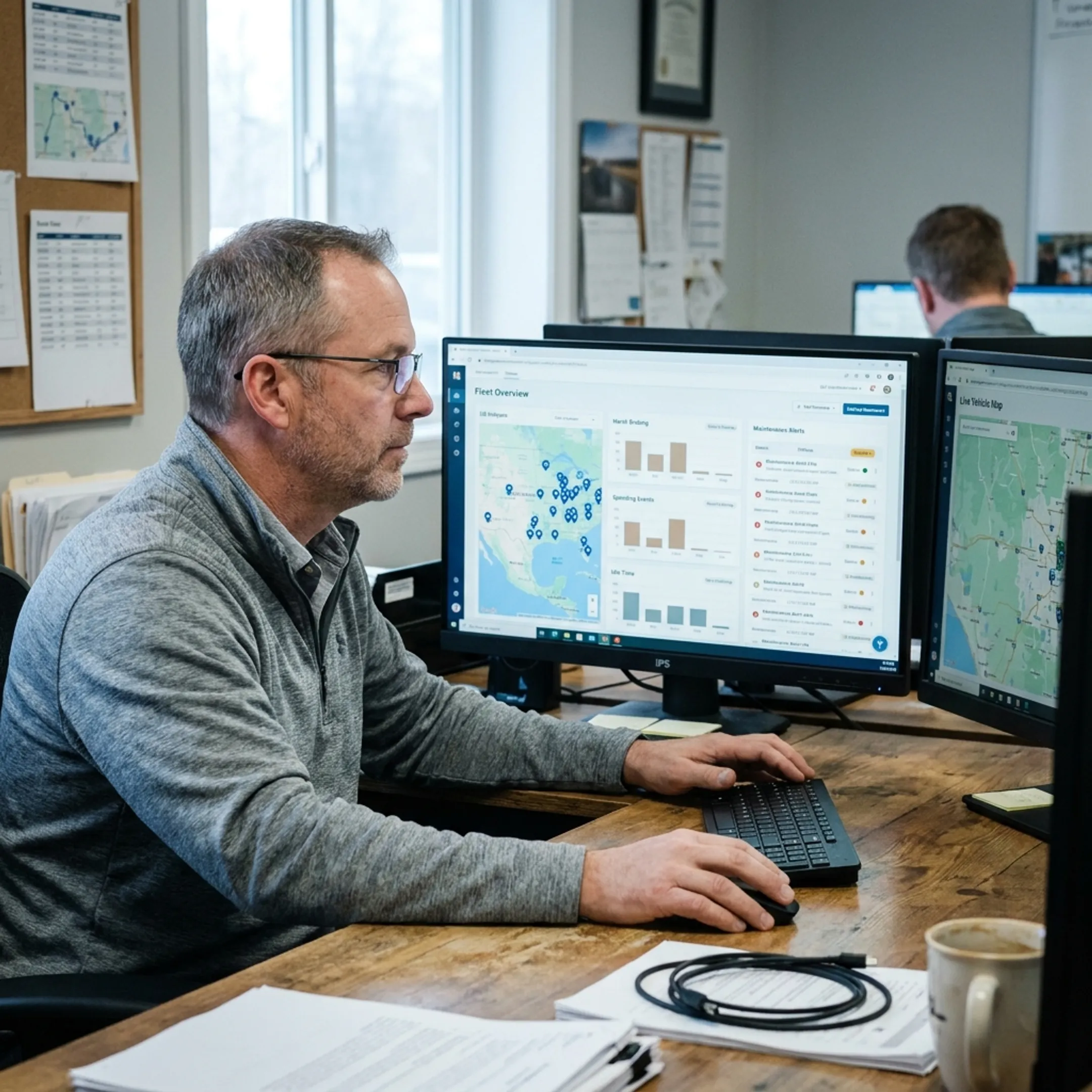 Manager reviewing mobile workforce tracking data