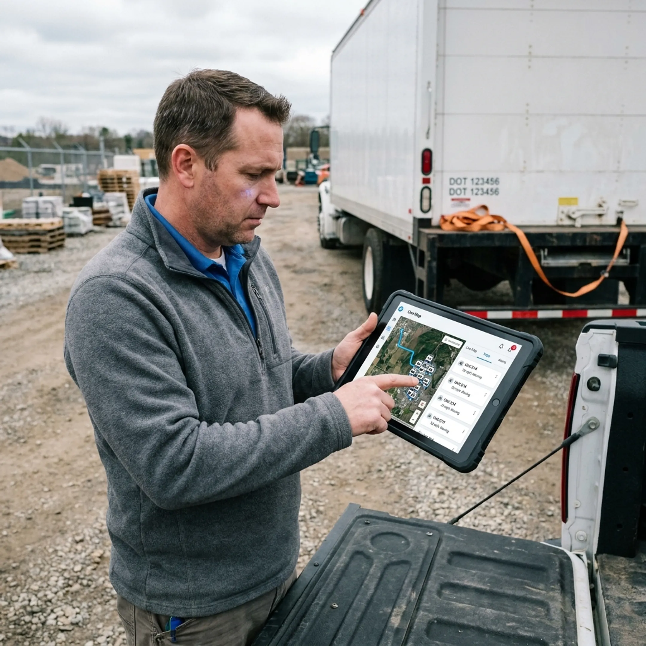 GPS-tracked trailer at a commercial worksite