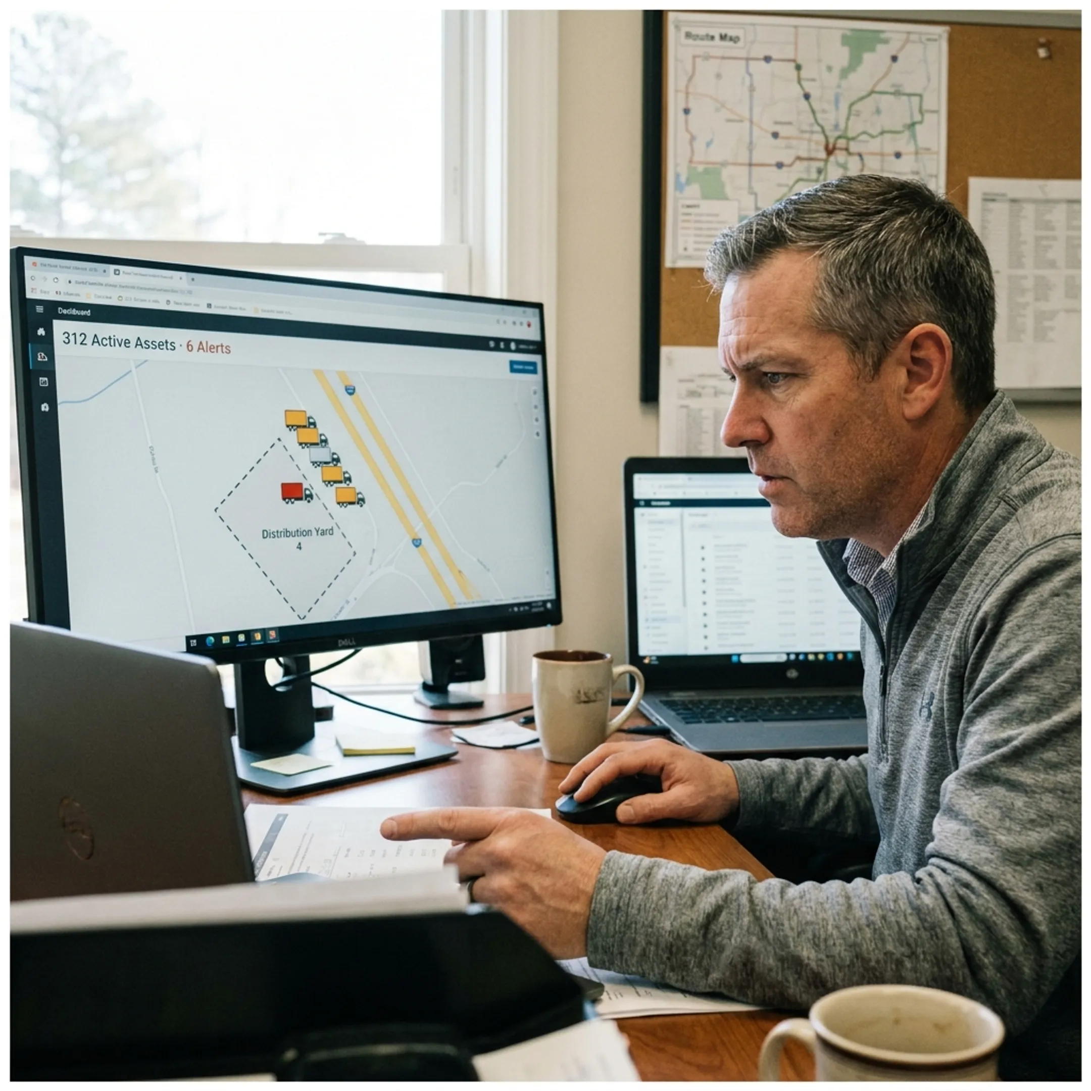 Fleet manager reviewing trailer locations