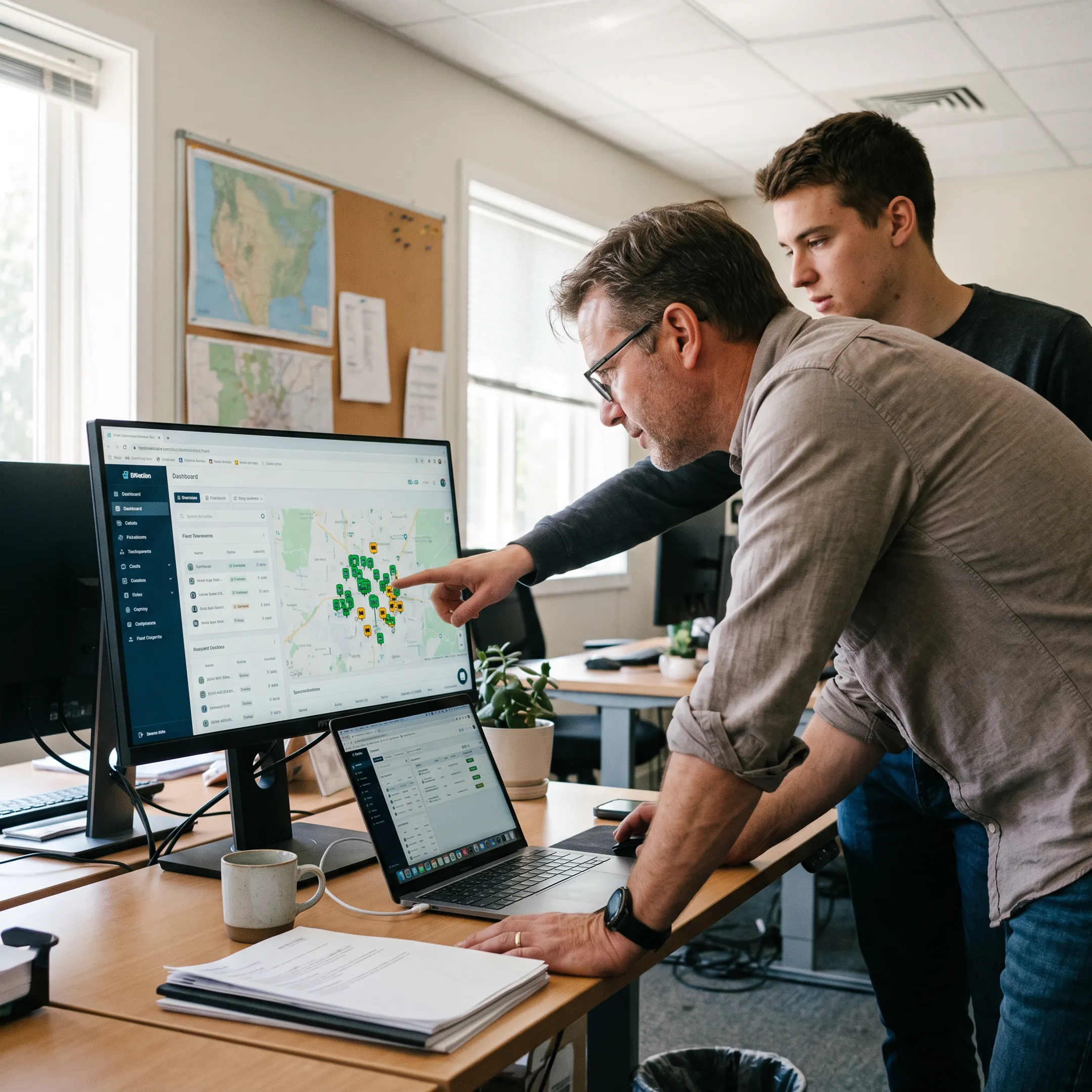 Commercial fleet vehicles monitored through GPS tracking software