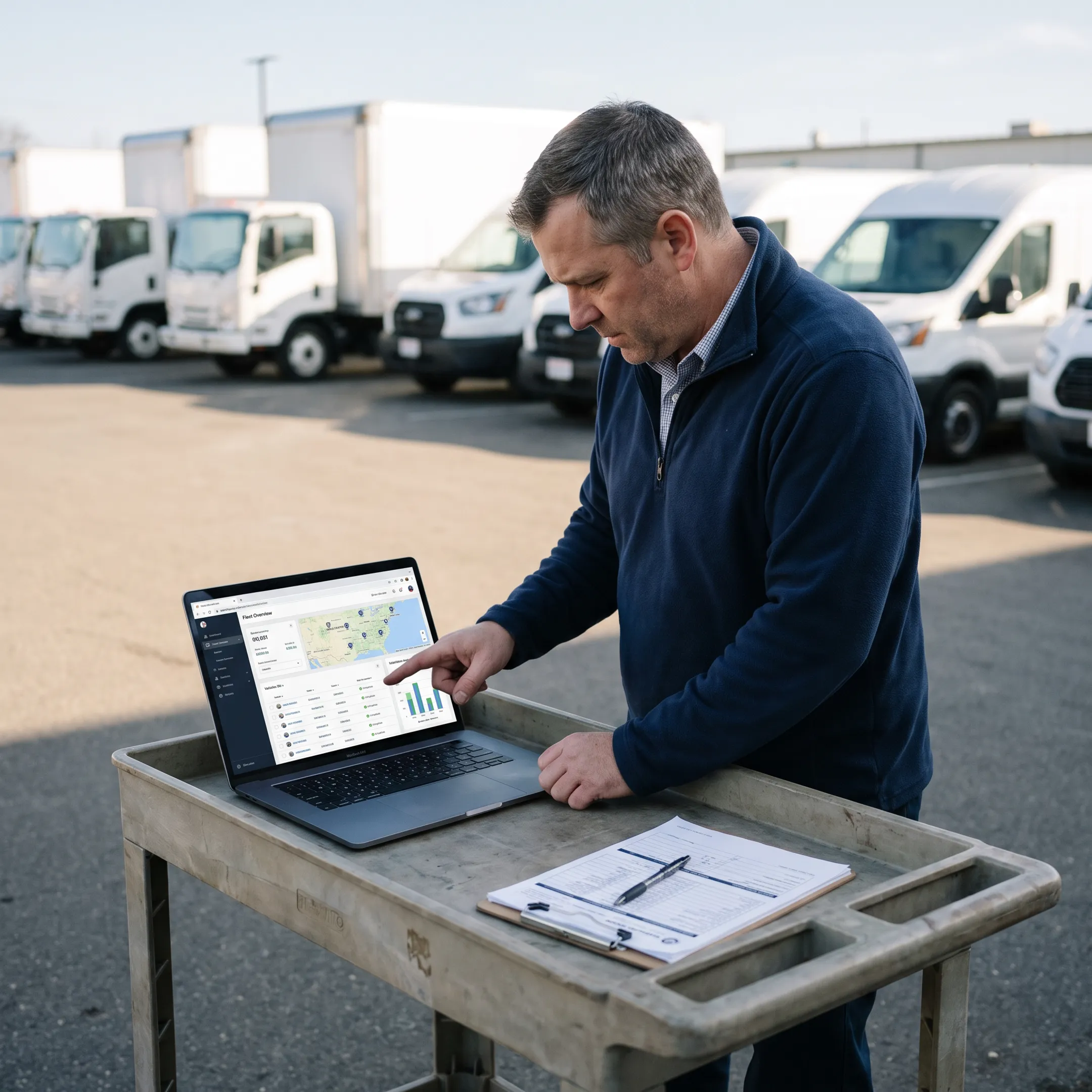 Fleet manager reviewing ELD device data on a dashboard