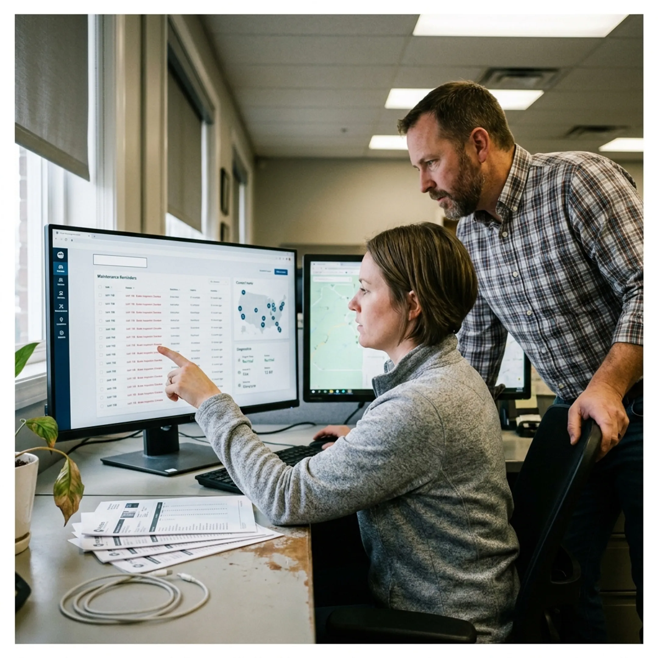 Operations team monitoring fleet maintenance and asset data
