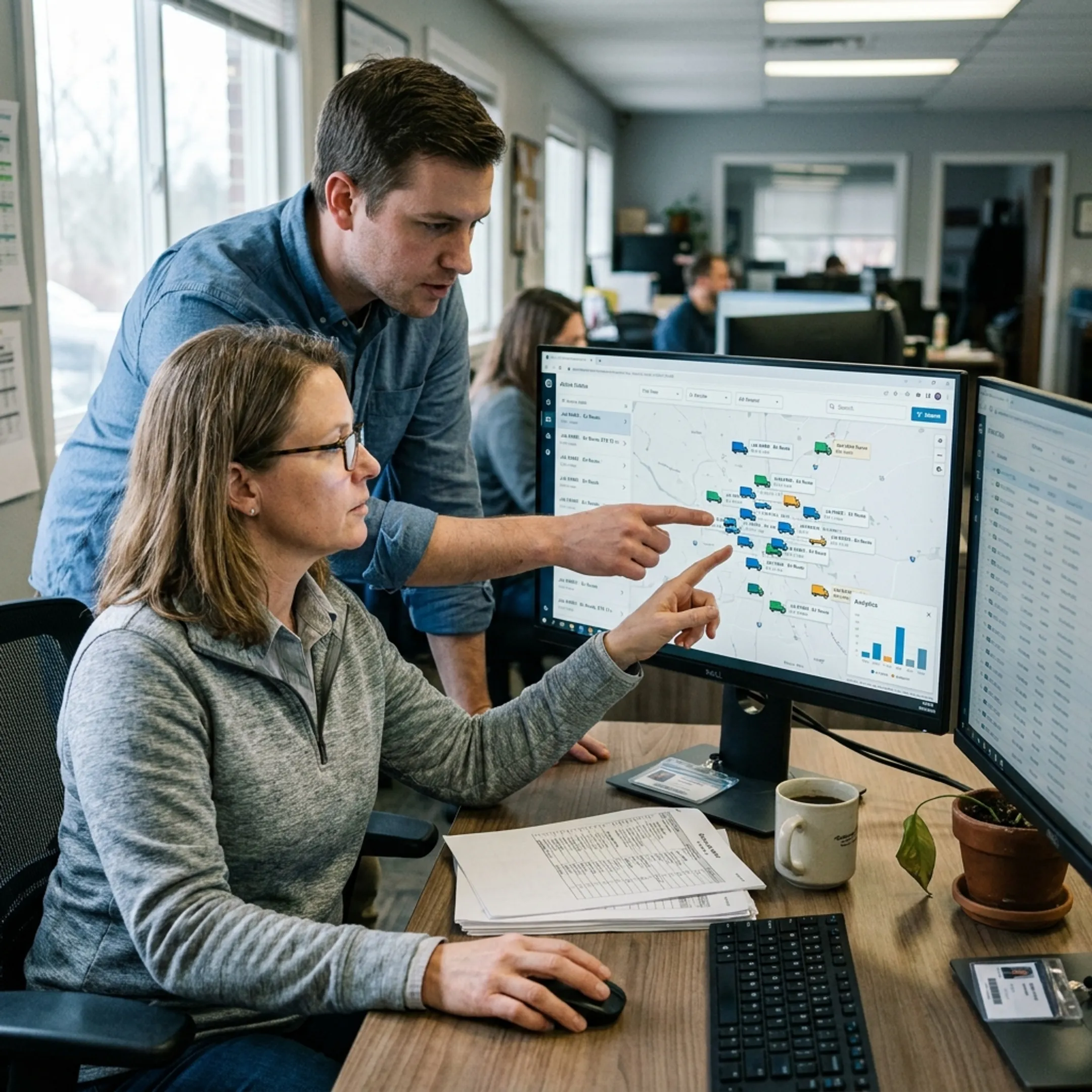 Dispatcher monitoring service vehicles and job assignments