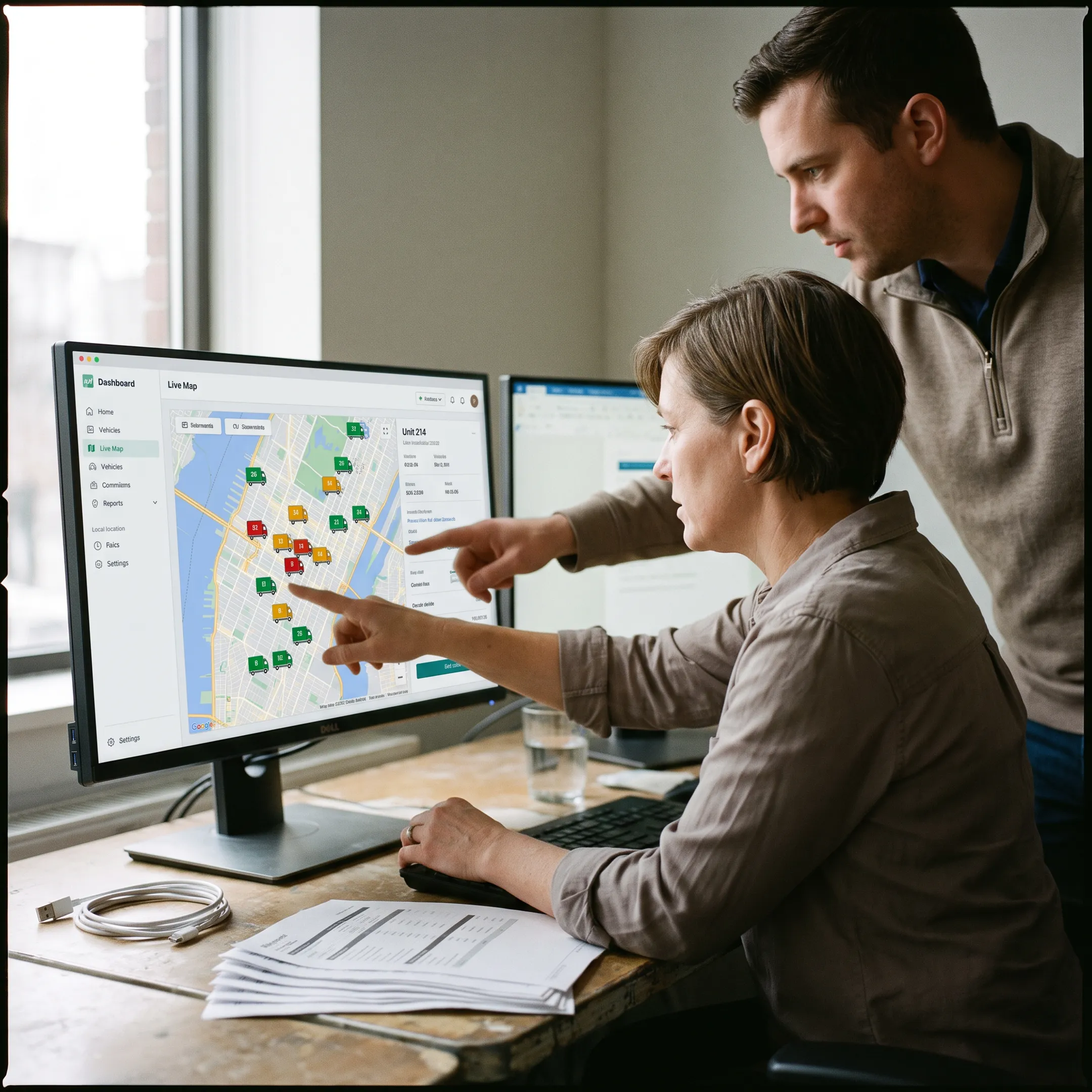 Waste management fleet monitored through GPS software dashboard