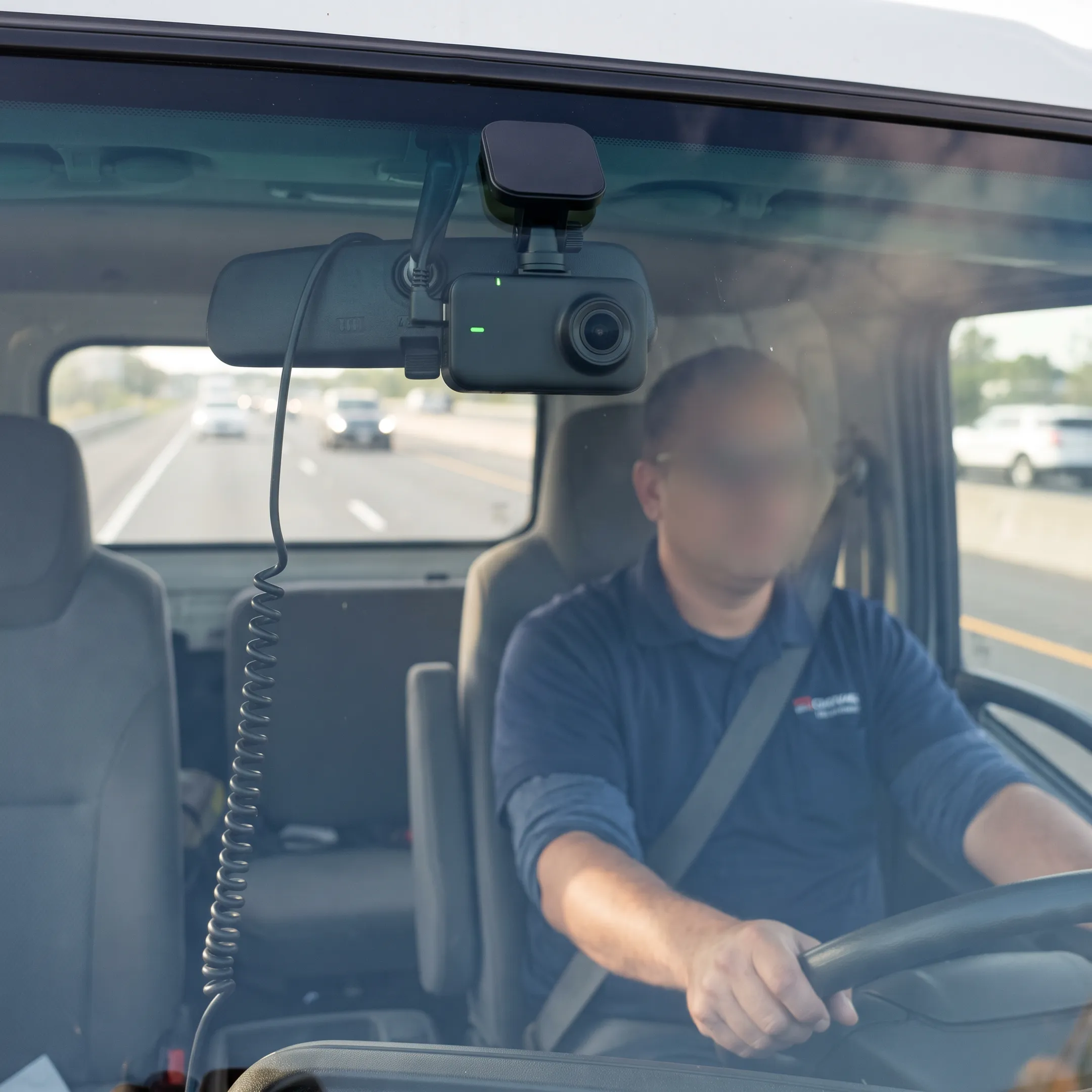 Truck dash cam recording a commercial fleet vehicle on the road