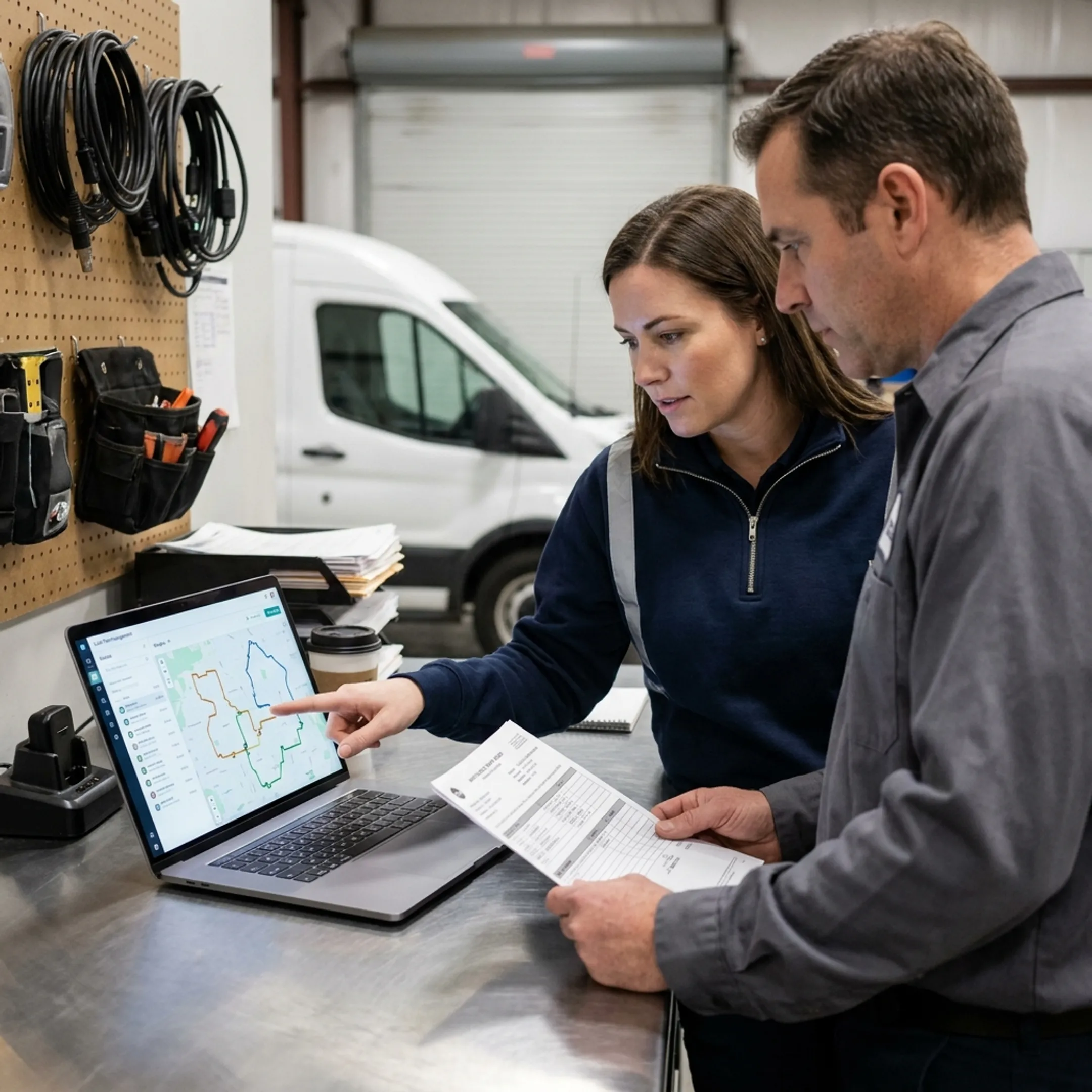 Electrical operations team using connected fleet management software