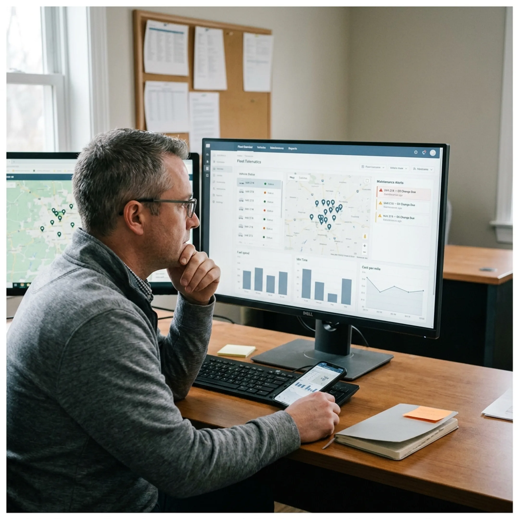 Operations manager analyzing fleet performance data
