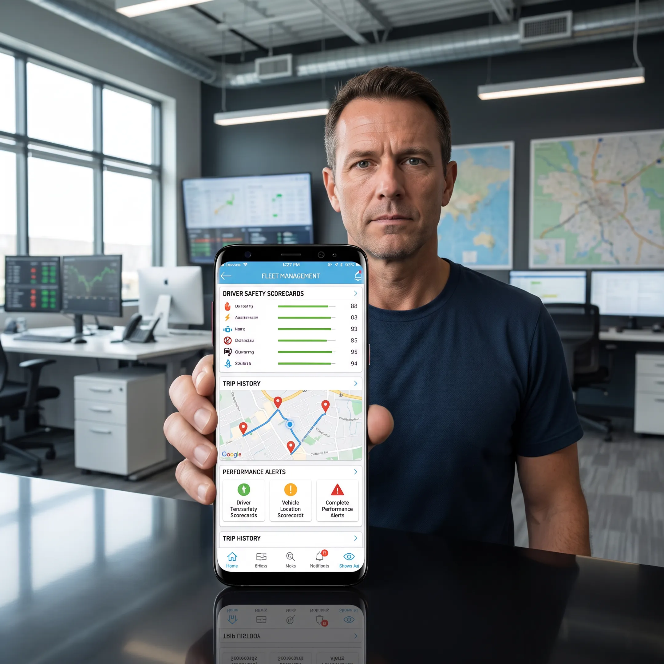 Fleet manager reviewing driver history on a mobile phone