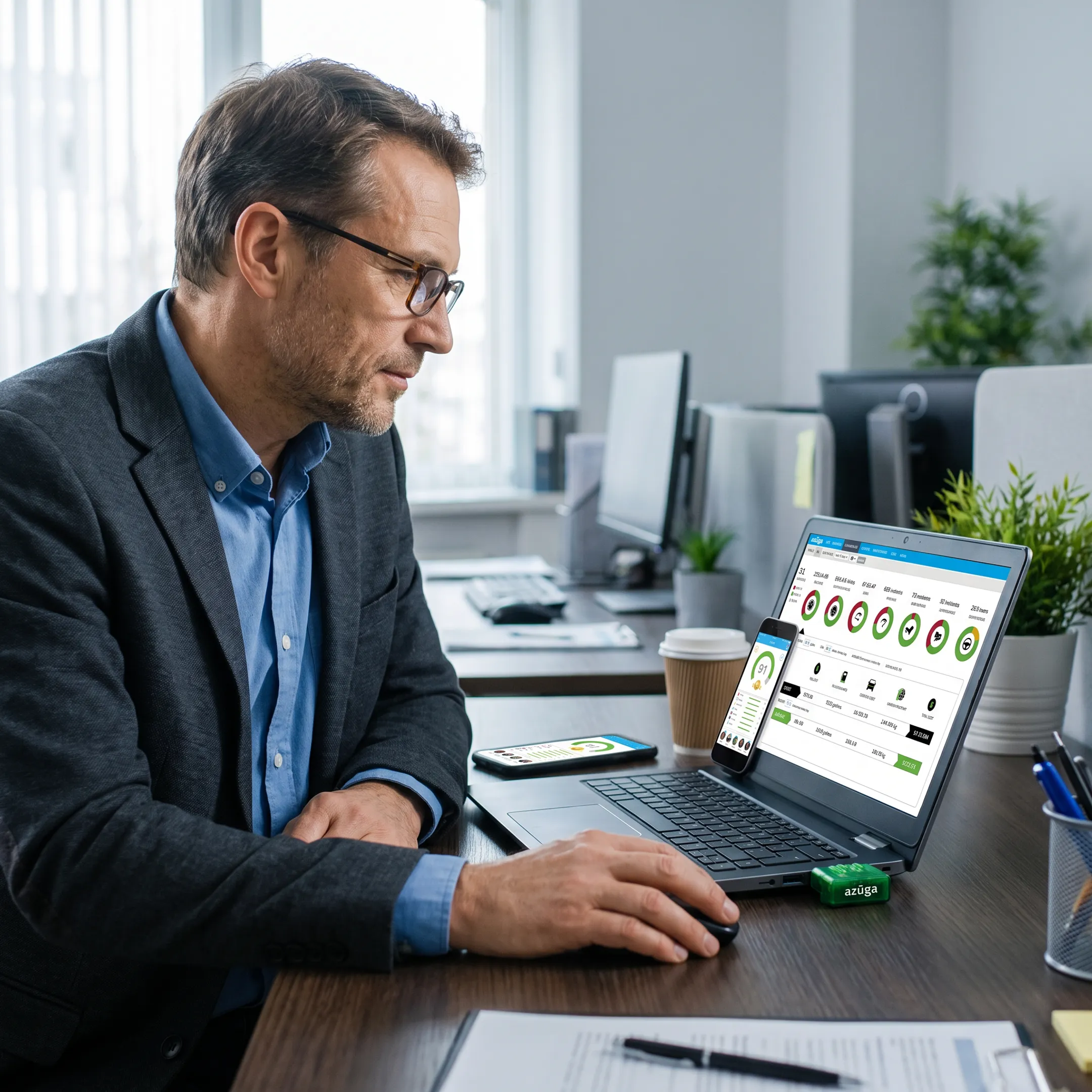 Fleet manager viewing vehicle locations on a GPS tracking dashboard